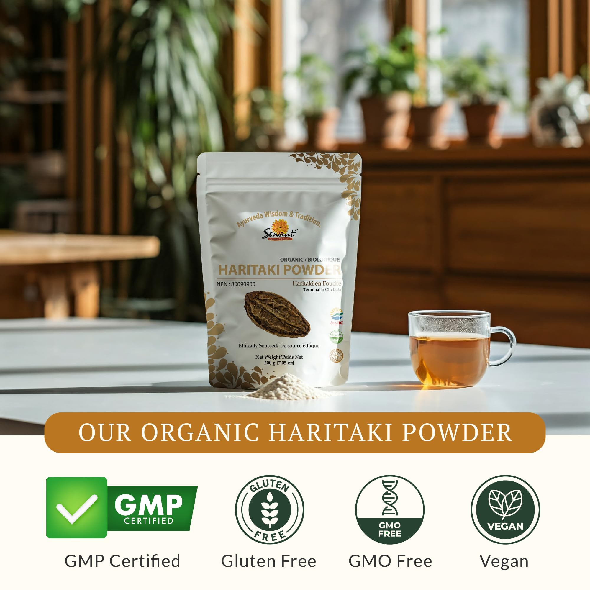 Sewanti Ayurvedic Organic Haritaki Powder - Terminalia Chebula for Constipation Relief, Digestive Wellness & Intestinal Cleanse | NPN 80090900 | GMP Certified | Packaged in Canada, 200g 🍁 All In One Marketplace Canada