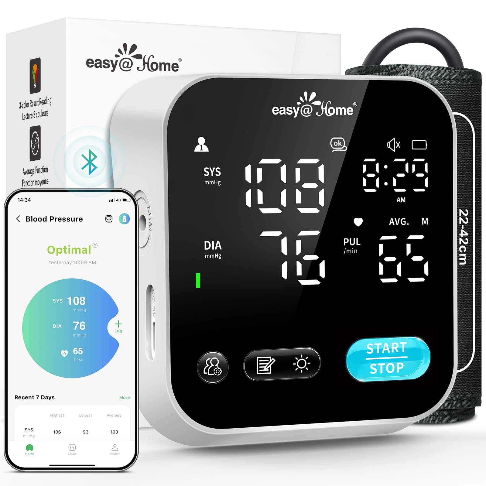 Bluetooth Blood Pressure Machine for Home Use – Easy@Home Smart BP Monitor with Free MyHeartPal App, Voice Function & LED Screen, Supports Apple & Android Devices, EBP-703T 🍁 All In One Marketplace Canada