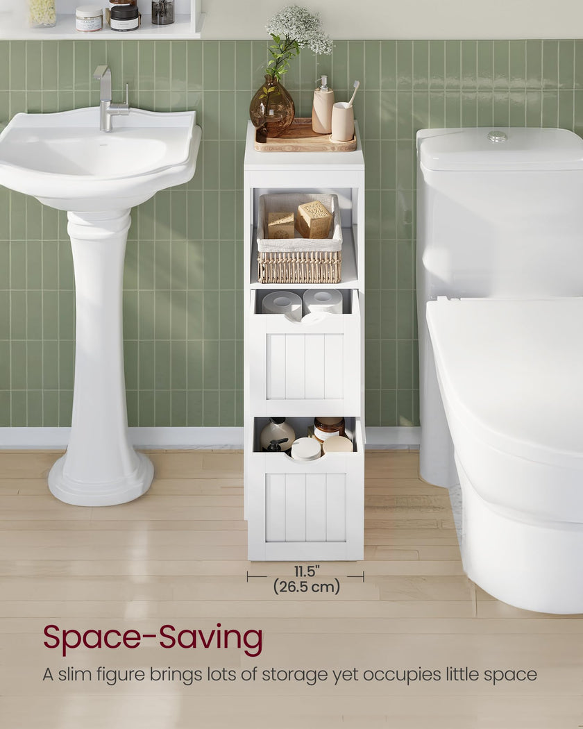 VASAGLE Bathroom Floor Cabinet, Bathroom Storage Organizer Rack Stand, Multifunctional Corner Unit, 2 Drawers, 89 cm in Height, White UBBC42WT 🍁 All In One Marketplace Canada