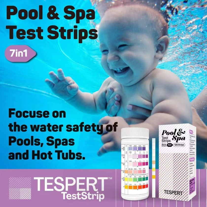 TESPERT Pool and Spa Test Strips Hot Tub Test Strips 7-in-1 125 Strips Pack, Chemistry Test Kit for Test Bromine, Total Alkalinity, pH, Free Chlorine, Total Hardness, Cyanuric Acid, and Total Chlorine 🍁 All In One Marketplace Canada