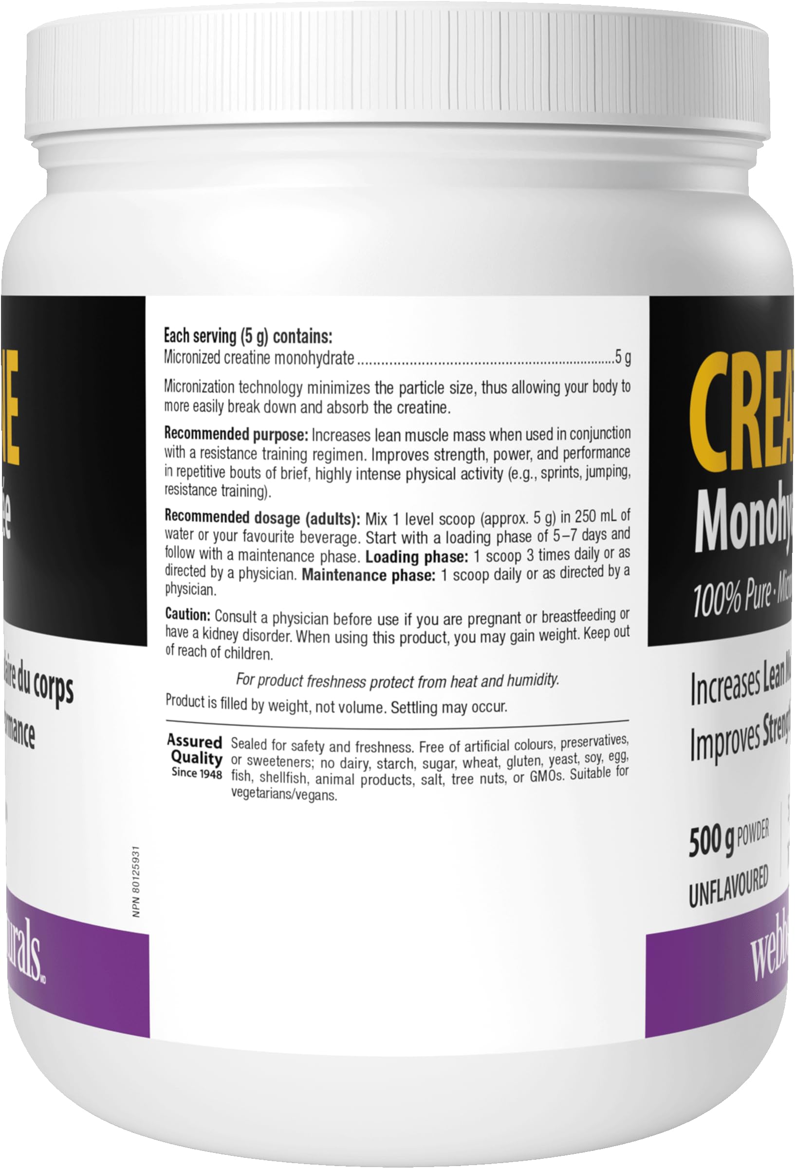 Webber Naturals Micronized Creatine Monohydrate Powder | 5g Per Serving | 100 Servings | Canadian-Made | Vegan | Supports Muscle, Strength & Performance | Unflavored | For Men & Women 🍁 All In One Marketplace Canada