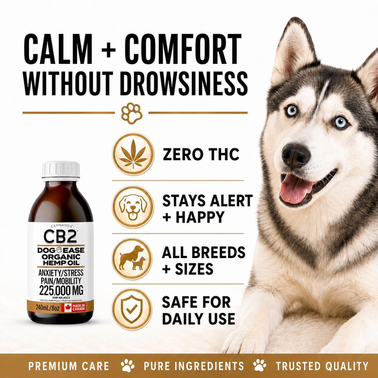 CB2 Hemp Oil for Dogs [225,000mg / 240mL / Organic] - Natural Hip and Joint Supplement for Dogs - Calming Anxiety Relief - Extra Strength for Pain, Inflammation, Arthritis, Stress, Aggression 🍁 All In One Marketplace Canada