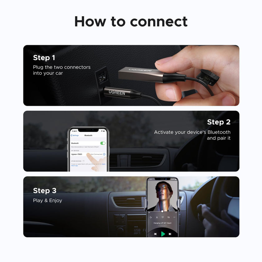 UGREEN Aux to Bluetooth 6.0 Car Adapter with LDAC, 3.5mm Aux Adapter for Auto Built-in Microphone, Car Bluetooth Audio Receiver for Hands-Free Calls Compatible with Car Speaker & Home Audio 🍁 All In One Marketplace Canada
