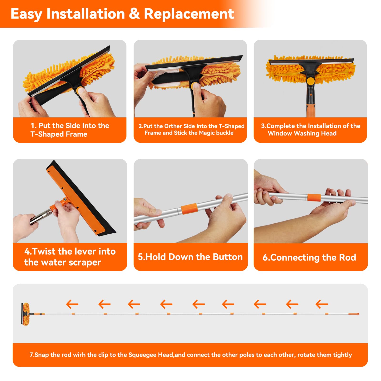 Window Cleaning Tools Window Squeegee: 2 in 1 Double-Sided Professional Cleaner Window Washing Kit with Extension Pole 20+ Ft Duster for High Ceilings Microfiber Scrubber for Indoor Outdoor High Glass 🍁 All In One Marketplace Canada