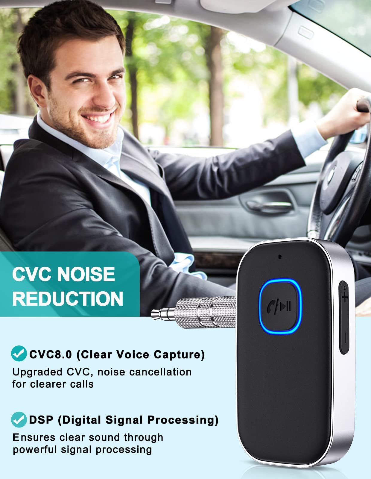 WOCBUY Bluetooth Car Adapter, 3.5mm AUX Bluetooth Receiver for Music Streaming, Wireless Music Audio Adapter with Built-in Mic, Home Stereo, Speakers (Handsfree Car Kits, 16H Playtime, Dual Link) 🍁 All In One Marketplace Canada