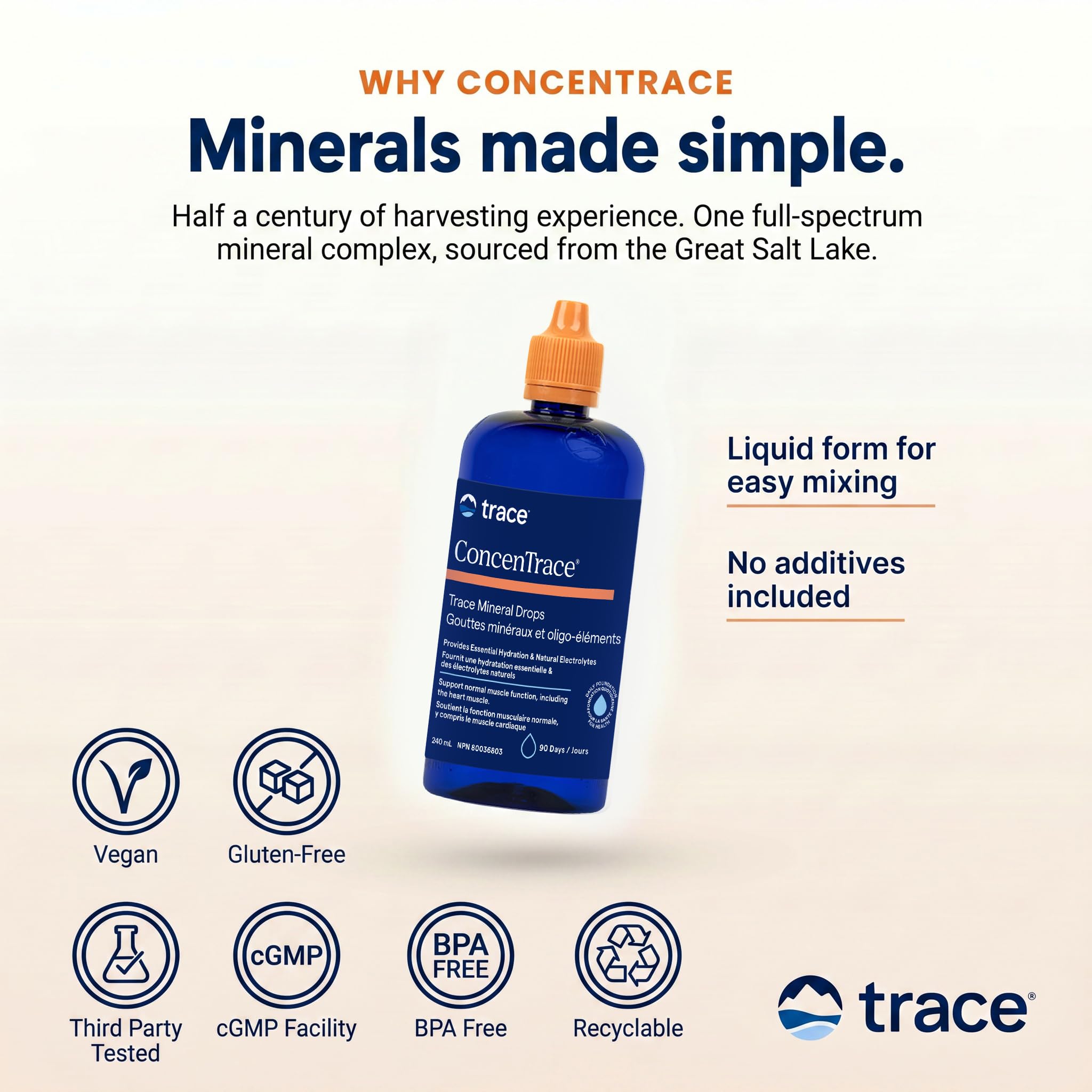 Trace Minerals ConcenTrace Drops - 240 ml, 96 Day Supply, Unflavored - Full Spectrum Minerals - Ionic Liquid Magnesium, Chloride & Potassium Electrolytes - Low Sodium Hydration 🍁 All In One Marketplace Canada