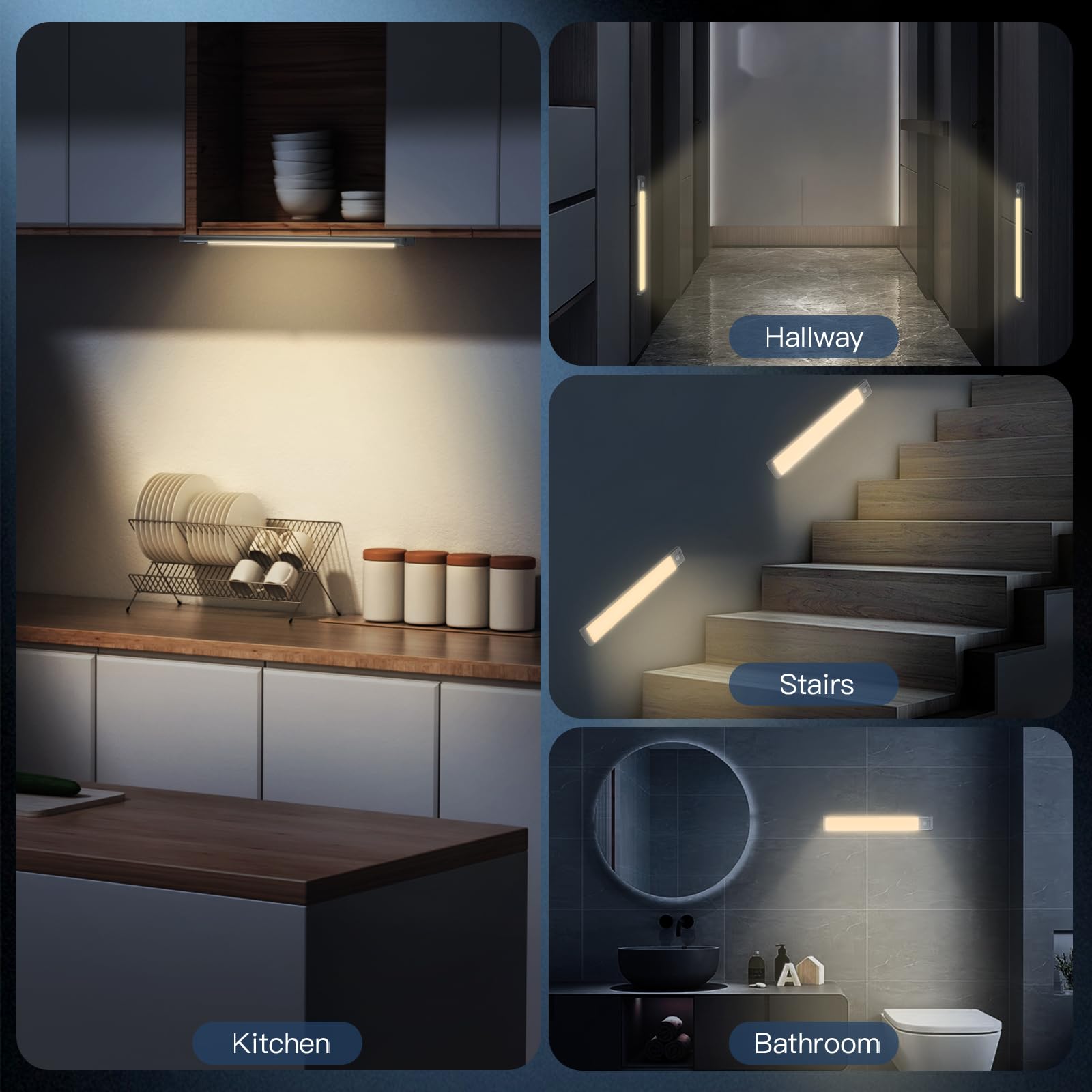 MCGOR 10inch Under Cabinet Lighting, 2 Pack Rechargeable Motion Sensor Light Indoor, 5 Levels Dimmable Magnetic Closet Lights, Wireless Under Counter Lights for Kitchen, Stairs 🍁 All In One Marketplace Canada