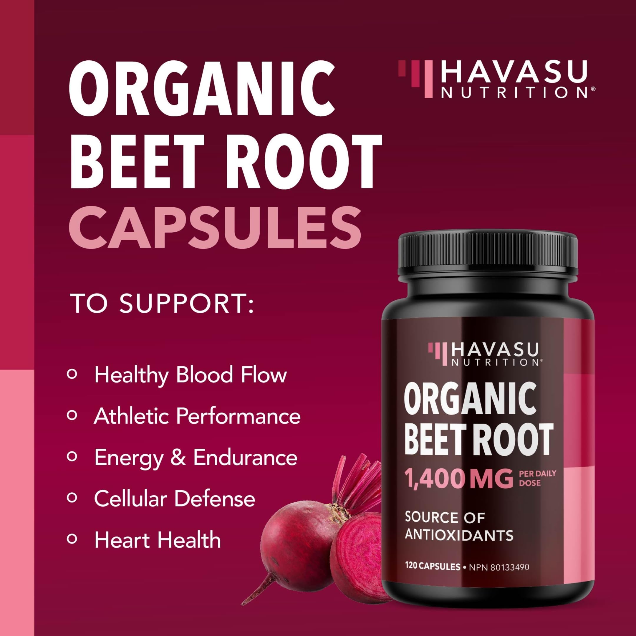 Organic Beetroot Capsules 1400MG | Potent Nitric Oxide for Healthy Blood Flow Support & Energy | 700MG Beetroot Powder Per Capsule | Nitric Oxide Supplements for Men & Women | Made in Canada | 120 Ct 🍁 All In One Marketplace Canada