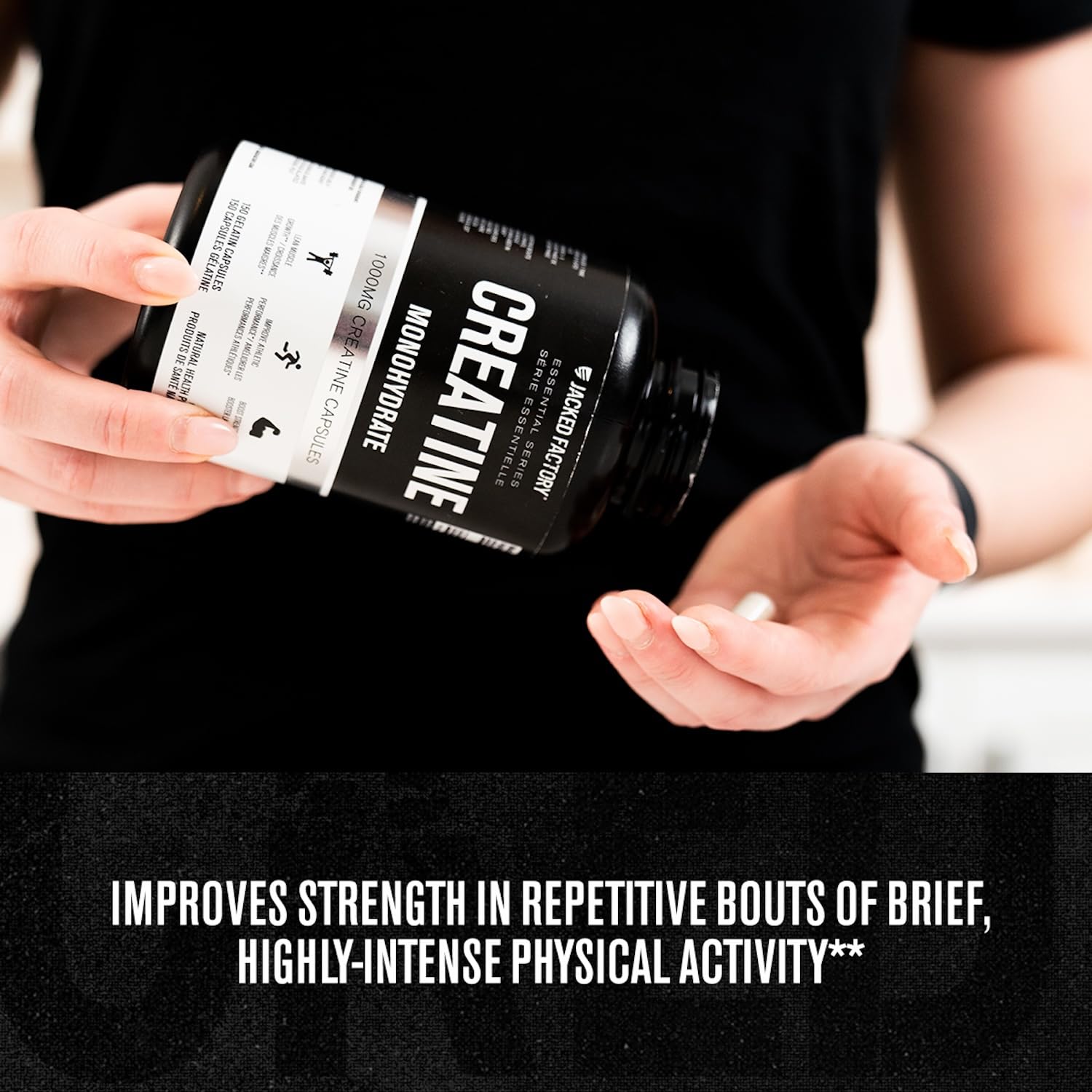 Jacked Factory Creatine Monohydrate Capsules - Canadian-Owned Supplement for Muscle Growth, Increased Strength, Enhanced Energy Output, and Improved Athletic Performance - 150 Pills 🍁 All In One Marketplace Canada