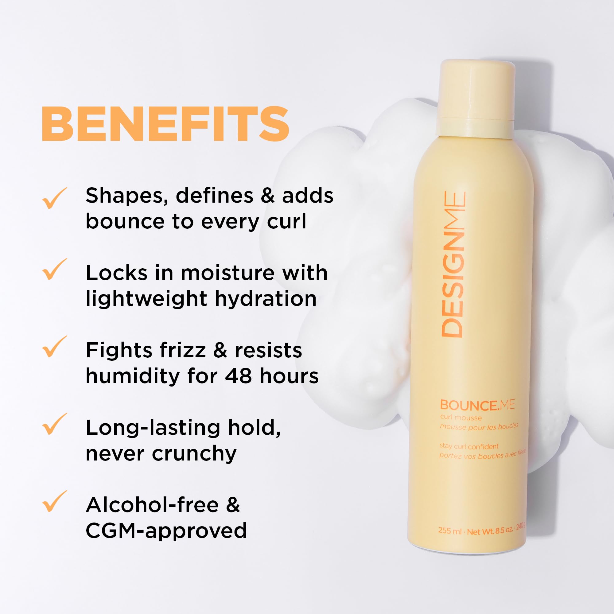 Design.Me BOUNCE.ME Curl Mousse | Lightweight Curl Defining for Wavy & Curly Hair | Frizz Control, Humidity Resistant, Alcohol-Free Mousse for Hair Styling | CGM Approved 🍁 All In One Marketplace Canada