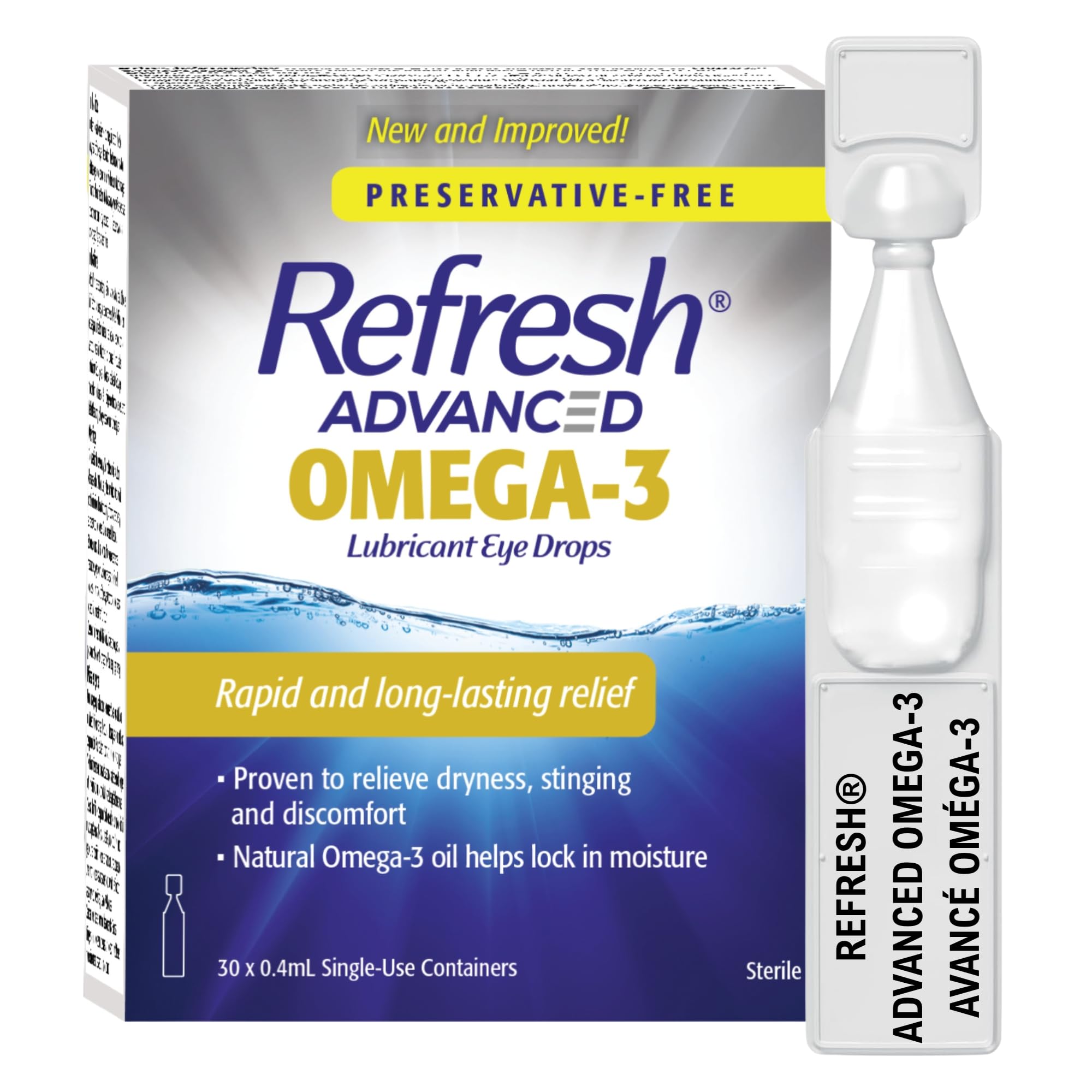 Refresh Advanced Omega-3 Lubricant Eye Drops – Preservative-Free, Natural Omega-3 Oil for Long-Lasting Dry Eye Relief – 30 Single-Use Containers (0.4ml Each) - Total 12 mL 🍁 All In One Marketplace Canada