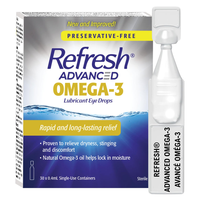 Refresh Advanced Omega-3 Lubricant Eye Drops – Preservative-Free, Natural Omega-3 Oil for Long-Lasting Dry Eye Relief – 30 Single-Use Containers (0.4ml Each) - Total 12 mL 🍁 All In One Marketplace Canada