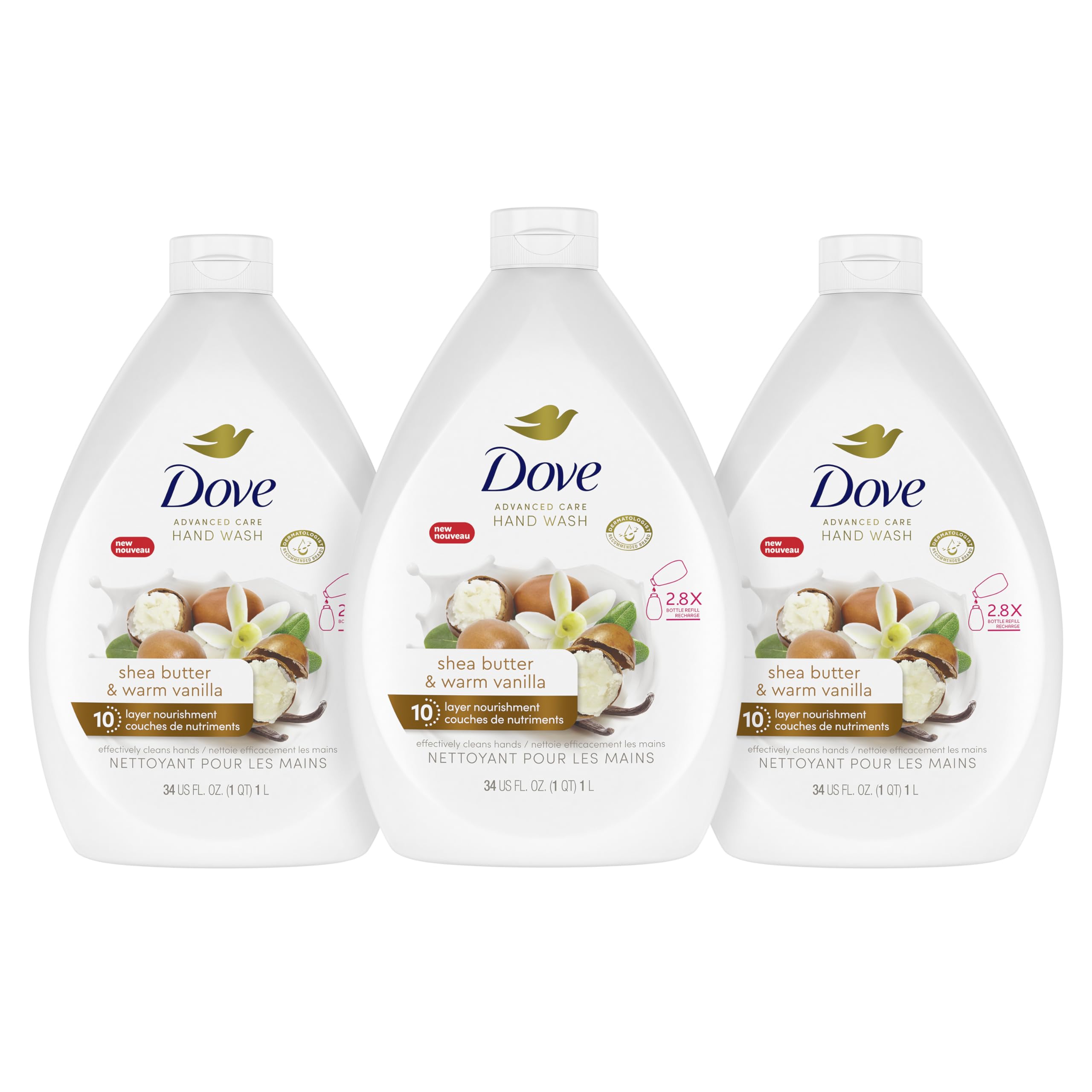 Dove Advanced Care Shea Butter & Warm Vanilla Hand Wash for soft, smooth skin, Bottle Refill nourishes skin 10 layers deep, 1 L (Pack Of 3) 🍁 All In One Marketplace Canada
