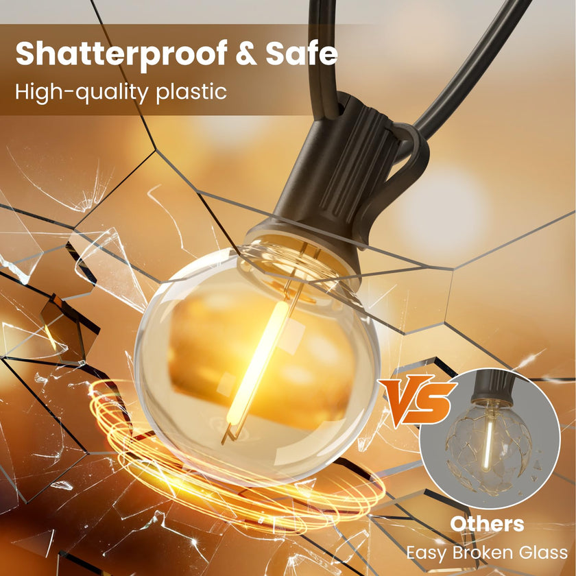 RTTY Outdoor String Lights Patio Light for Outside Waterproof G40 Shatterproof LED Bulbs, Dimmable Hanging Connectable Globe Lighting for Bistro, Backyard, Cafe, Porch, 2700K, 25 FT 13pcs 🍁 All In One Marketplace Canada