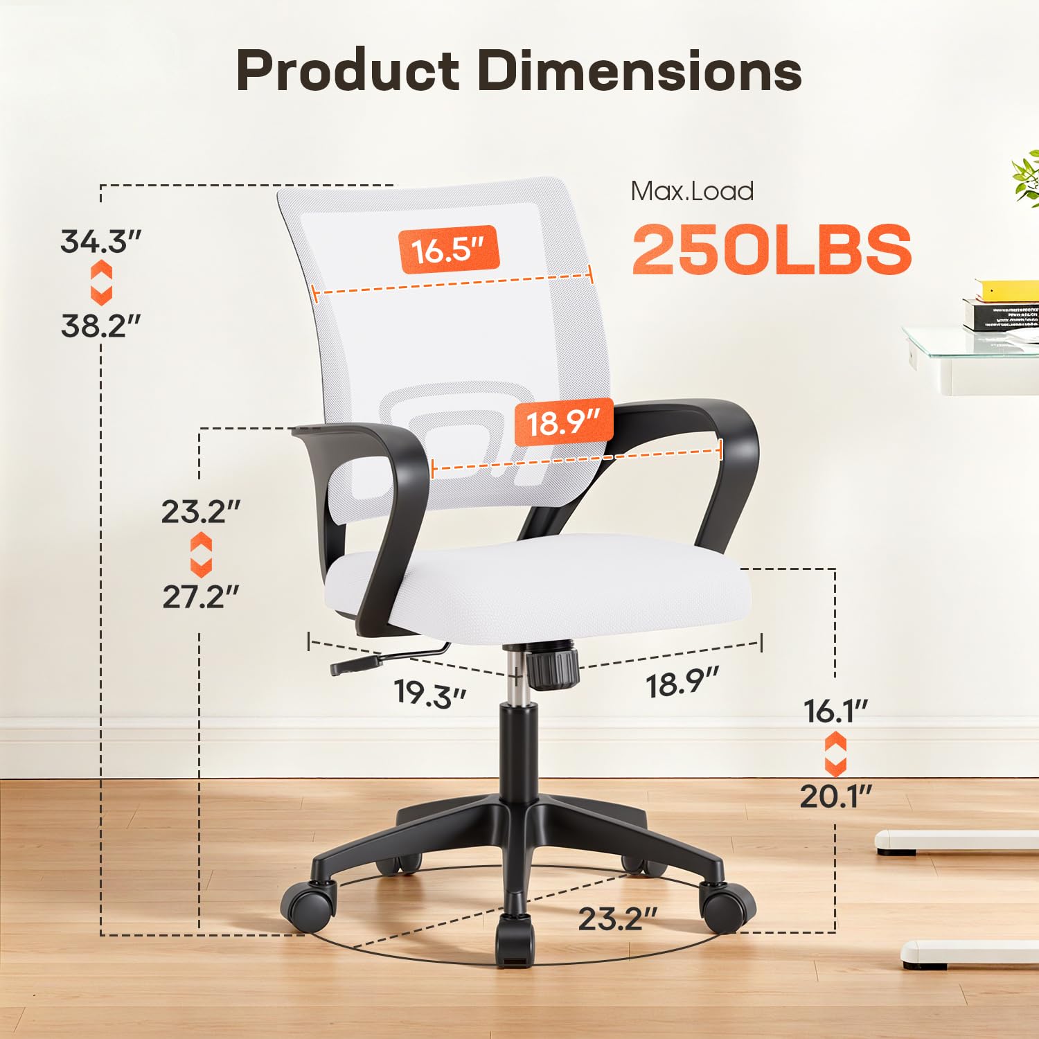BestOffice Home Office Chair Ergonomic Desk Chair Mesh Computer Chair with Lumbar Support Armrest Executive Rolling Swivel Adjustable Mid Back Task Chair for Women Adults, Black (White) 🍁 All In One Marketplace Canada