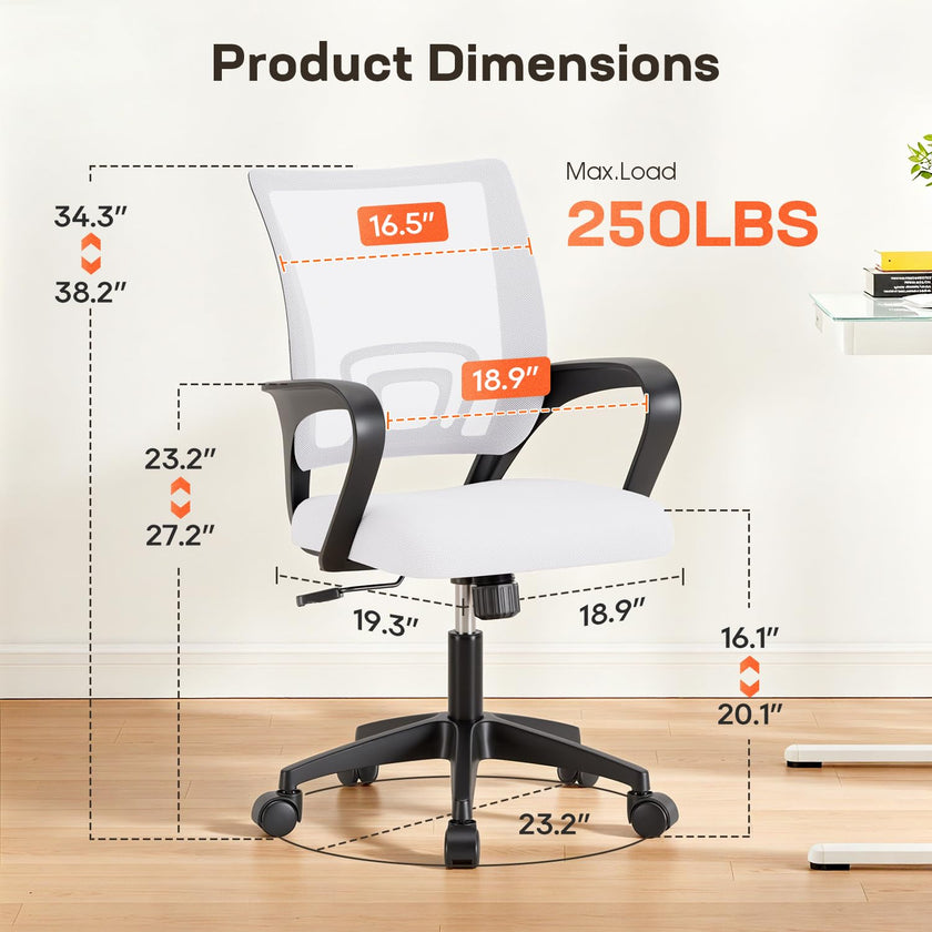 BestOffice Home Office Chair Ergonomic Desk Chair Mesh Computer Chair with Lumbar Support Armrest Executive Rolling Swivel Adjustable Mid Back Task Chair for Women Adults, Black (White) 🍁 All In One Marketplace Canada