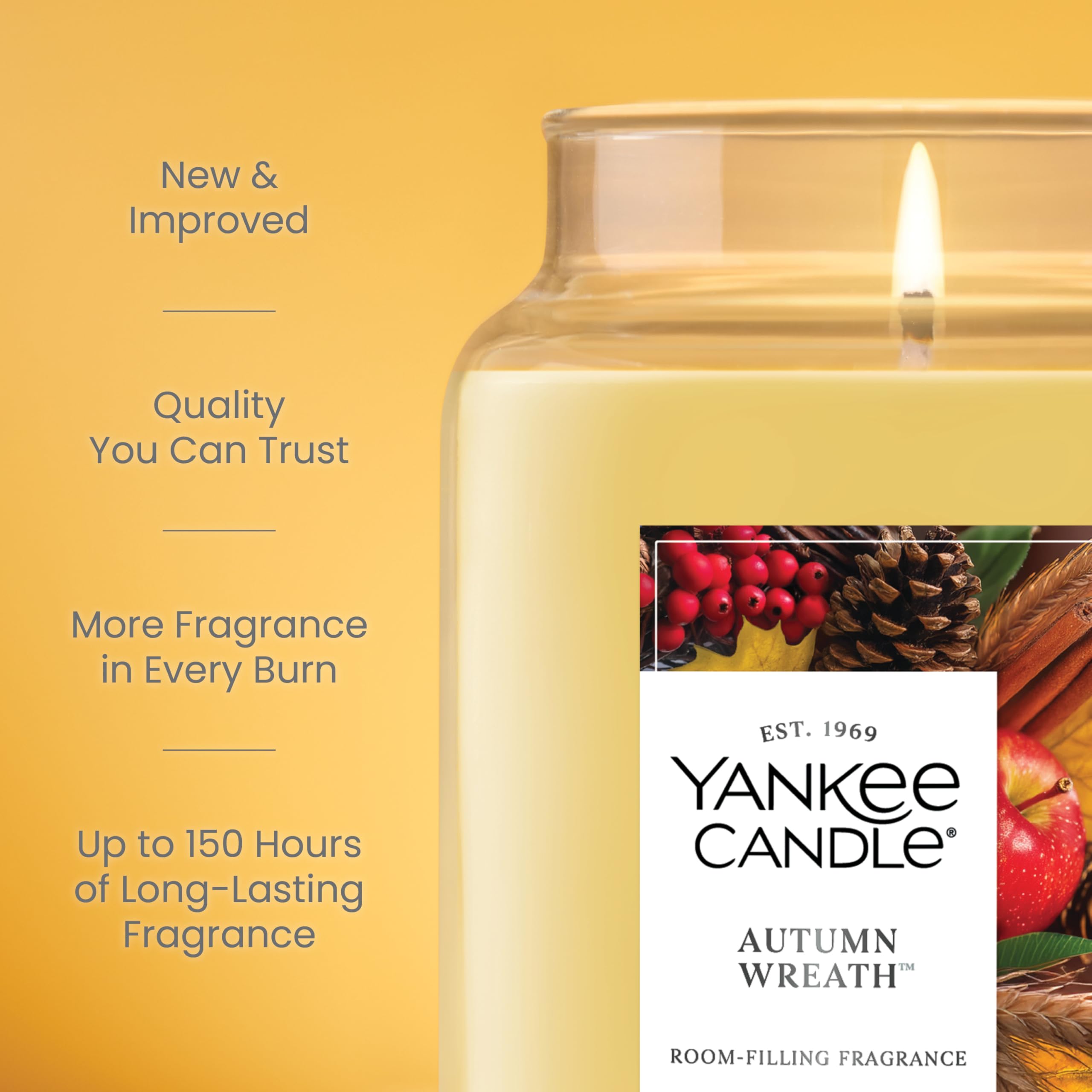 Yankee Candle Large Jar Scented Candle with up to 150 Hour Burn Time, Premium Plant Wax Blend for Cleaner Consistent Burn and Room Filling Fragrance, 22 oz, Autumn Wreath 🍁 All In One Marketplace Canada