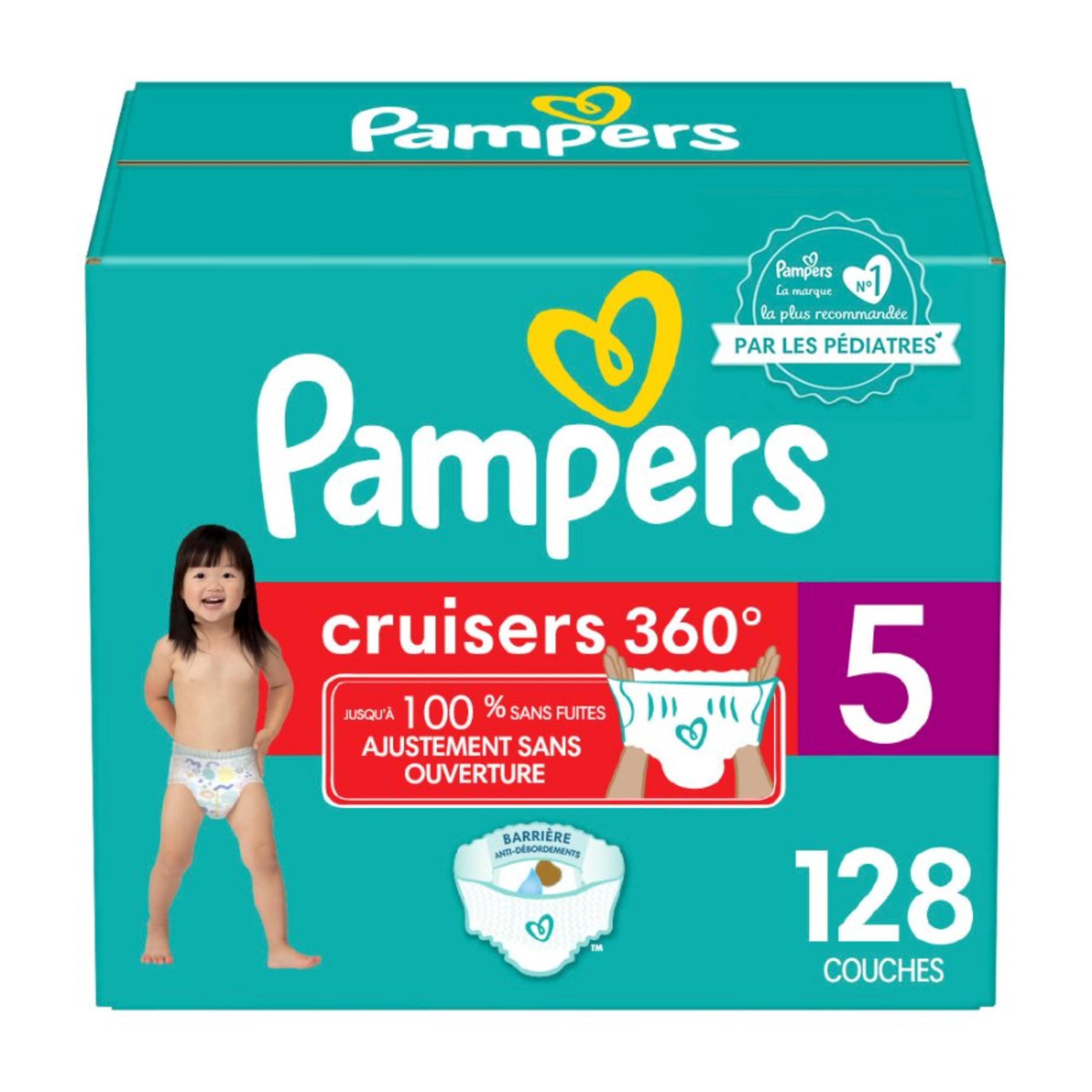Pampers Diapers - Cruisers 360 degrees - Size 5, 128 Count, up to 100% Leakproof Fit, Designed for Active Babies, Pull On Diaper, EZ Off Tabs Designed for Easy Changes 🍁 All In One Marketplace Canada