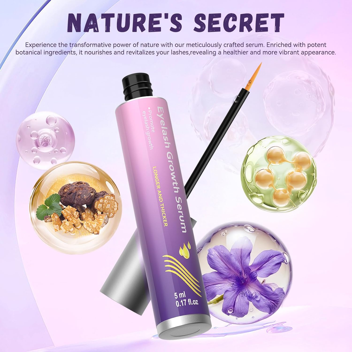 Lash Serum for Growth, Premium Eyelash Enhancer Care for Longer Thicker & Fuller, Gentle Formula Safe for Sensitive Eyes Non-Irritating Daily Use at Home & Travel - 5ml 🍁 All In One Marketplace Canada