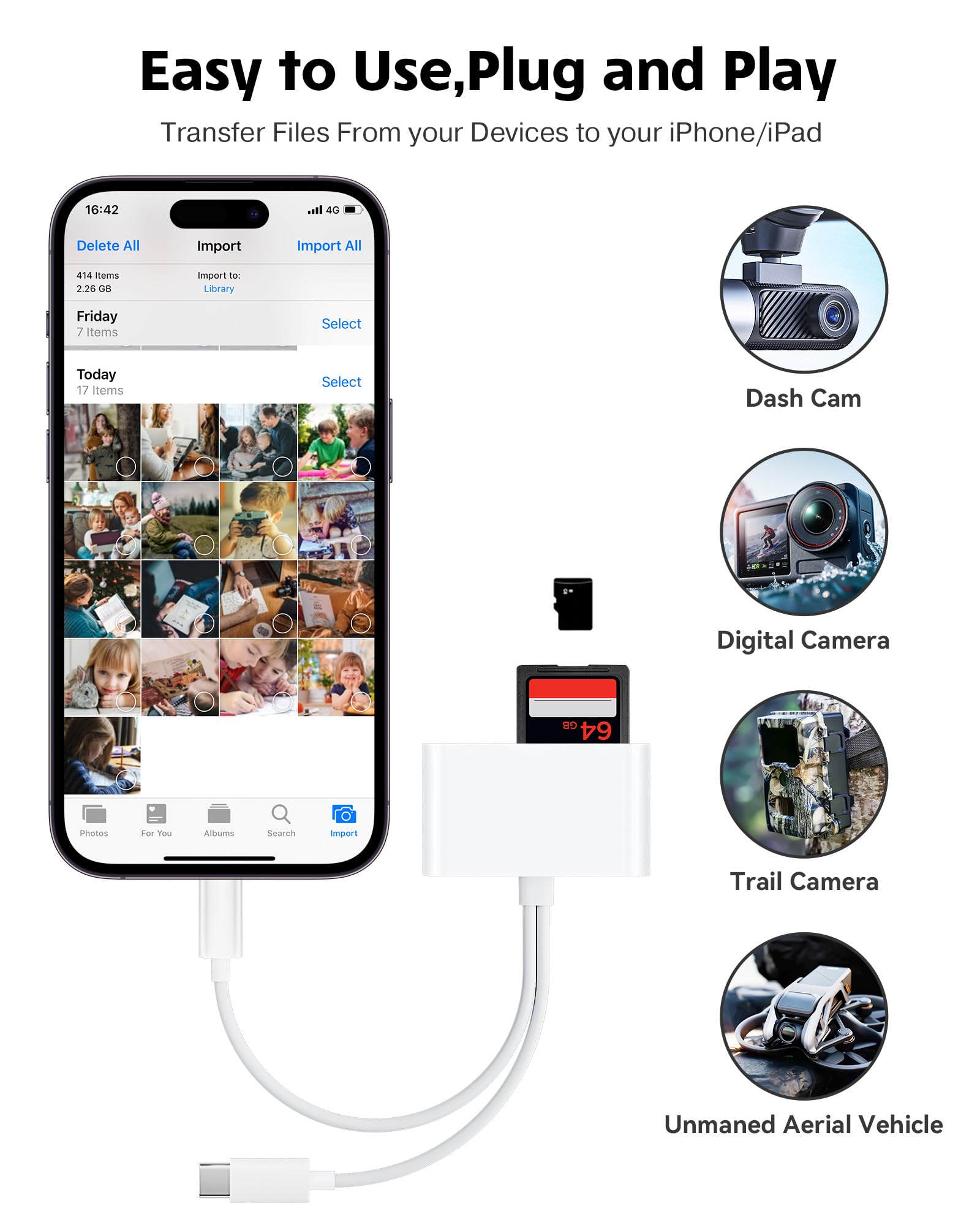 SD Card Reader for iPhone iPad Camera with USB C, Dual Card Slot USB 3.0 Memory Card Reader Supports SD/TF Card Trail Camera Viewer SD Card Adapter Portable Micro SD Card Reader No App Plug and Play 🍁 All In One Marketplace Canada