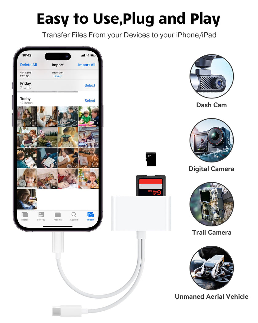 SD Card Reader for iPhone iPad Camera with USB C, Dual Card Slot USB 3.0 Memory Card Reader Supports SD/TF Card Trail Camera Viewer SD Card Adapter Portable Micro SD Card Reader No App Plug and Play 🍁 All In One Marketplace Canada