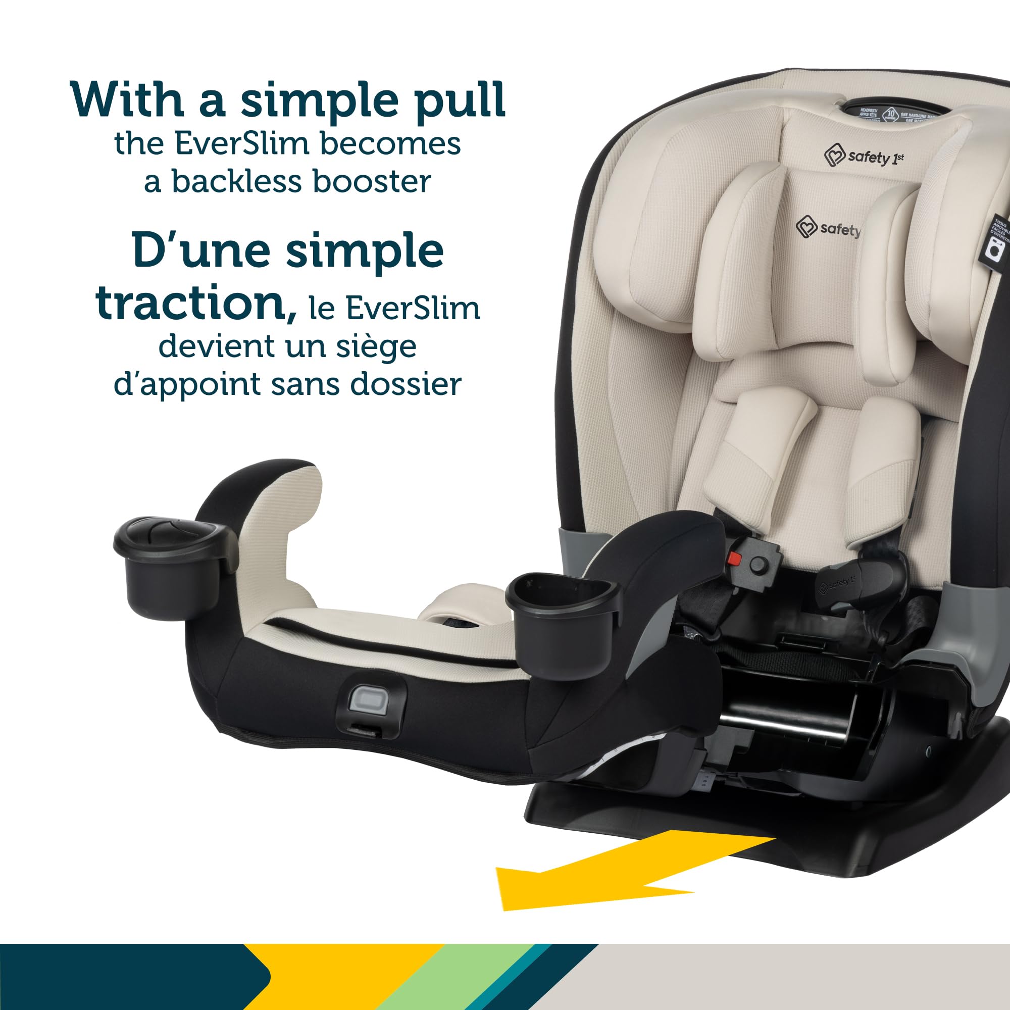 Safety 1st EverSlim 4-in-1 Convertible All-in-One Car Seat, infant to toddler, rear and forward facing, booster mode, backless booster, Fits 3 across, Washable seat, Birth to 10 years, Dunes Edge 🍁 All In One Marketplace Canada