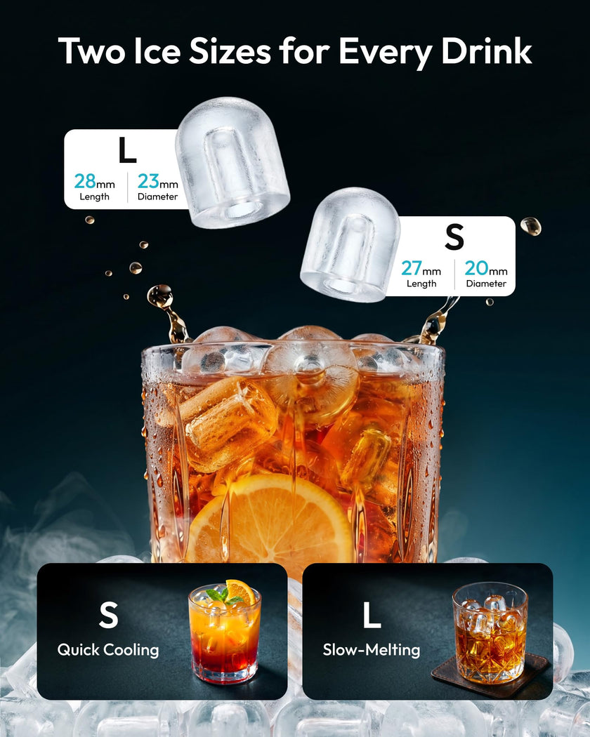 EUHOMY Ice Maker Countertop, 9 Cubes Ready in 6 Mins, 26lbs/24H, Self-Cleaning, Portable Ice Maker Machine with Carry Handle, Basket and Scoop, 2 Sizes of Bullet Ice for Home, Kitchen, Office 🍁 All In One Marketplace Canada
