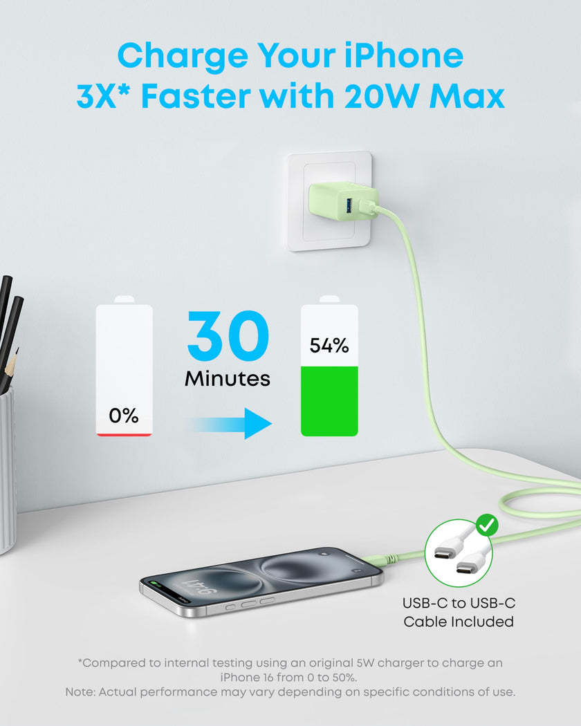 Anker iPhone 16 Charger, 2-Pack 20W Fast USB C Charger Block, for iPhone 16/16 Pro Max/15 Series/iPad Pro and More (Green, 2 Pack & 2 Cable) 🍁 All In One Marketplace Canada