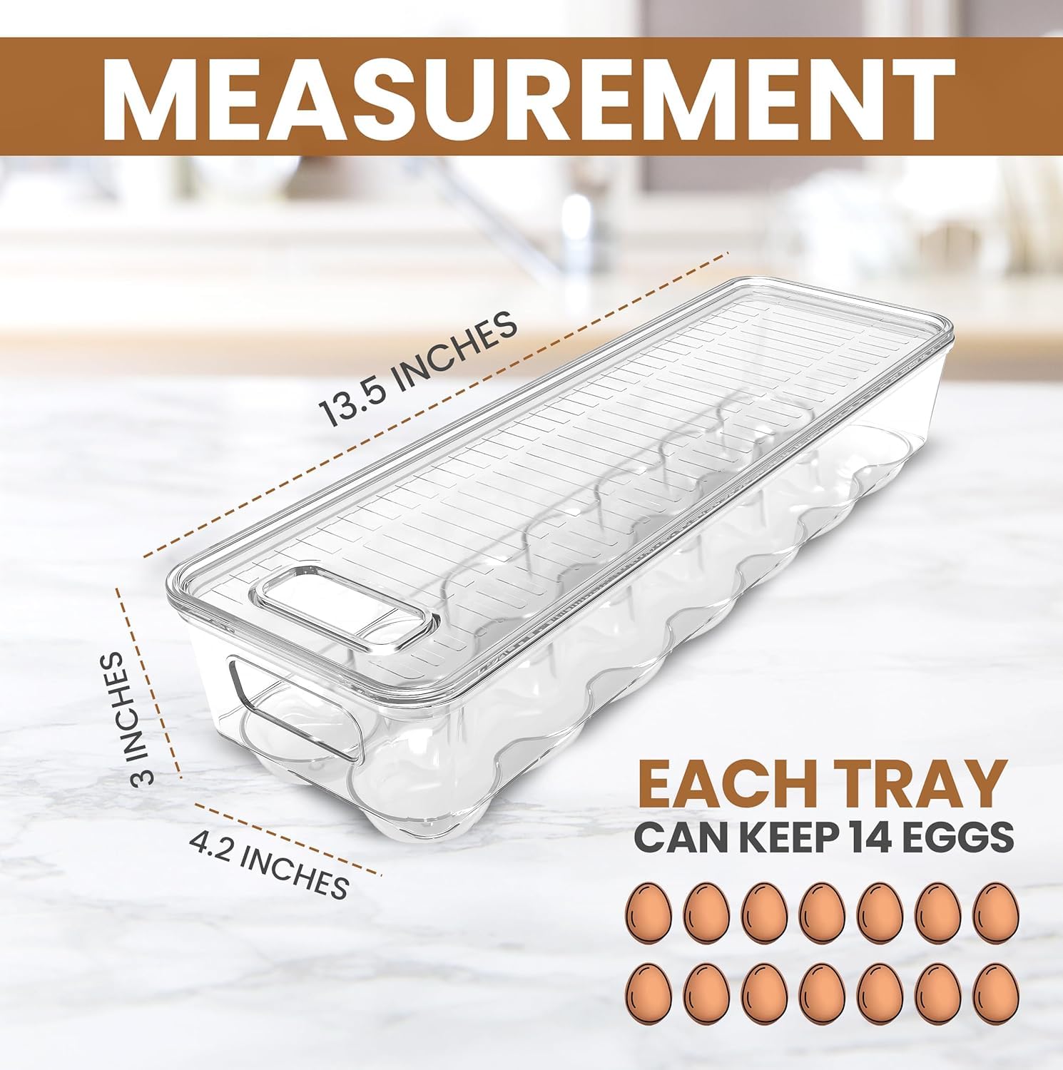 KICHLY Pack of 2 - Egg Basket for fridge - Egg Holder for Fridge - 14 Egg Container With Lid & Handle, Egg Container For Refrigerator, Stackable Plastic Egg Tray with Lids (Clear) 🍁 All In One Marketplace Canada