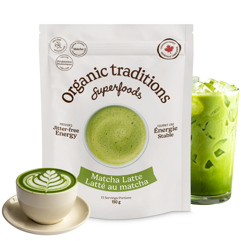 Organic Traditions Matcha Latte Powder, Japanese Matcha Green Tea With Coconut Milk, Naturally Occurring Caffeine And L Theanine, Lightly Sweetened Instant Latte Drink With Probiotics, 150g / 5.3oz 🍁 All In One Marketplace Canada