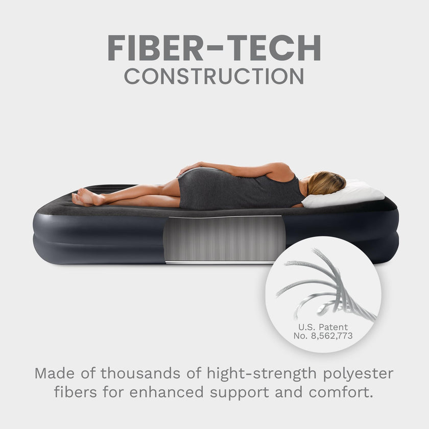 INTEX 64121ED Dura-Beam Plus Pillow Rest Air Mattress: Fiber-Tech – Twin Size – Built-in Electric Pump – 16.5in Bed Height – 300lb Weight Capacity 🍁 All In One Marketplace Canada