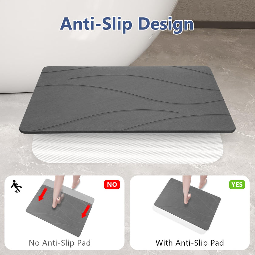 Ceecysaa 60 x 39cm Stone Bath Mat, Diatomaceous Earth Quick Dry Non Slip, Dark Gray 🍁 All In One Marketplace Canada