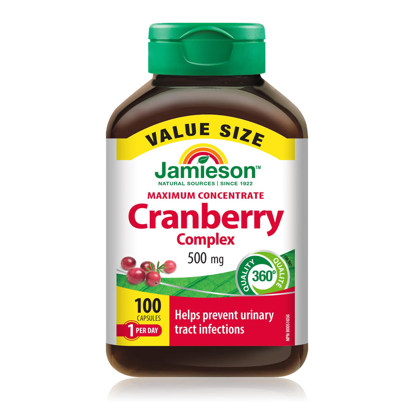 Jamieson Cranberry Complex, with 450 mg Cranberry Extract and 50 mg D-Mannose, Antioxidant, Max Concentrate, and Protects Against Urinary Tract Infections. Non-GMO, Gluten-Free, 100 Vegetarian Capsules 🍁 All In One Marketplace Canada