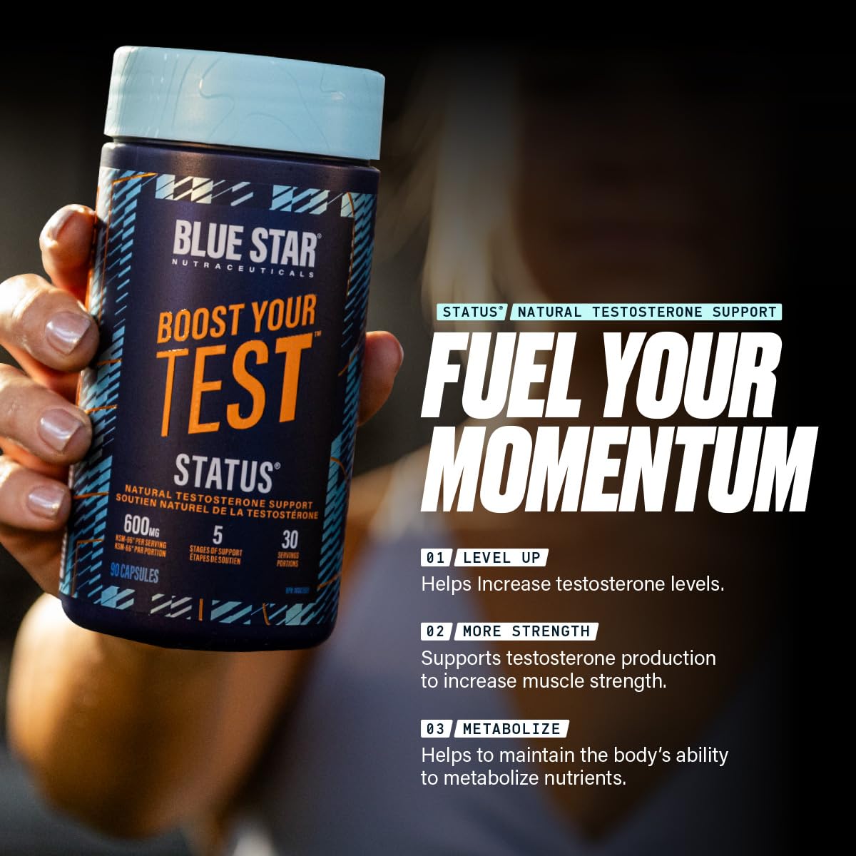 Blue Star Nutraceuticals Status - Natural Testosterone Support, Helps Increase Testosterone Levels & Muscle Strength, Clinically Researched Ingredients, 90 Veggie Caps, 30 Day Supply (NPN 80083809) 🍁 All In One Marketplace Canada