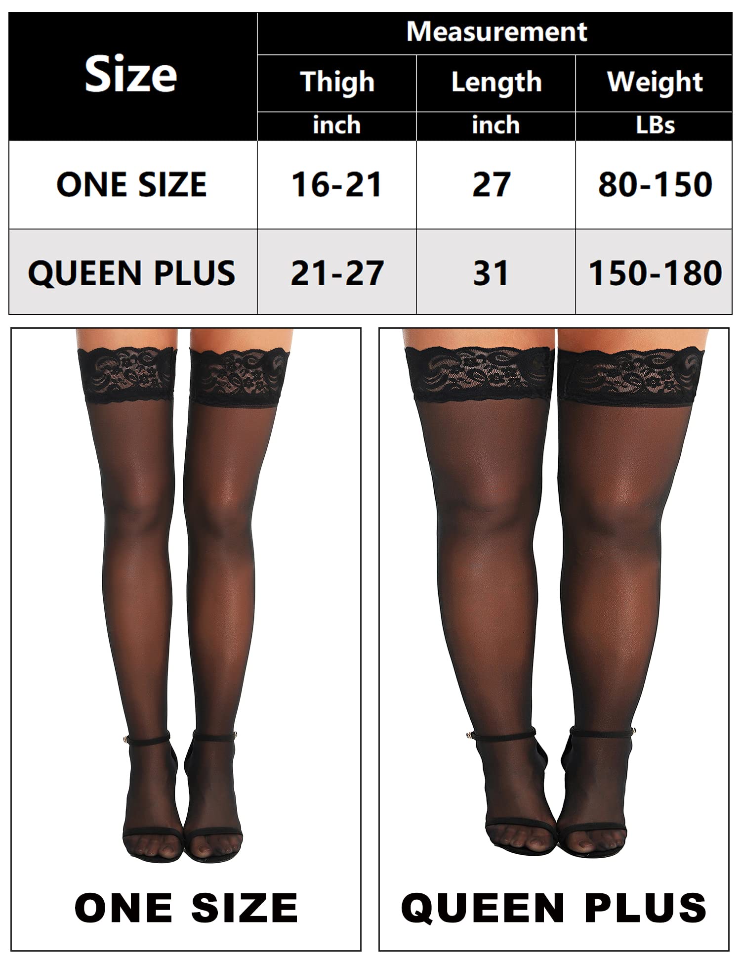 RSLOVE Women's Lace Top Thigh High Sheer Stockings Antiskid Silicone Ultra Shimmery Pantyhose Black One Size 🍁 All In One Marketplace Canada