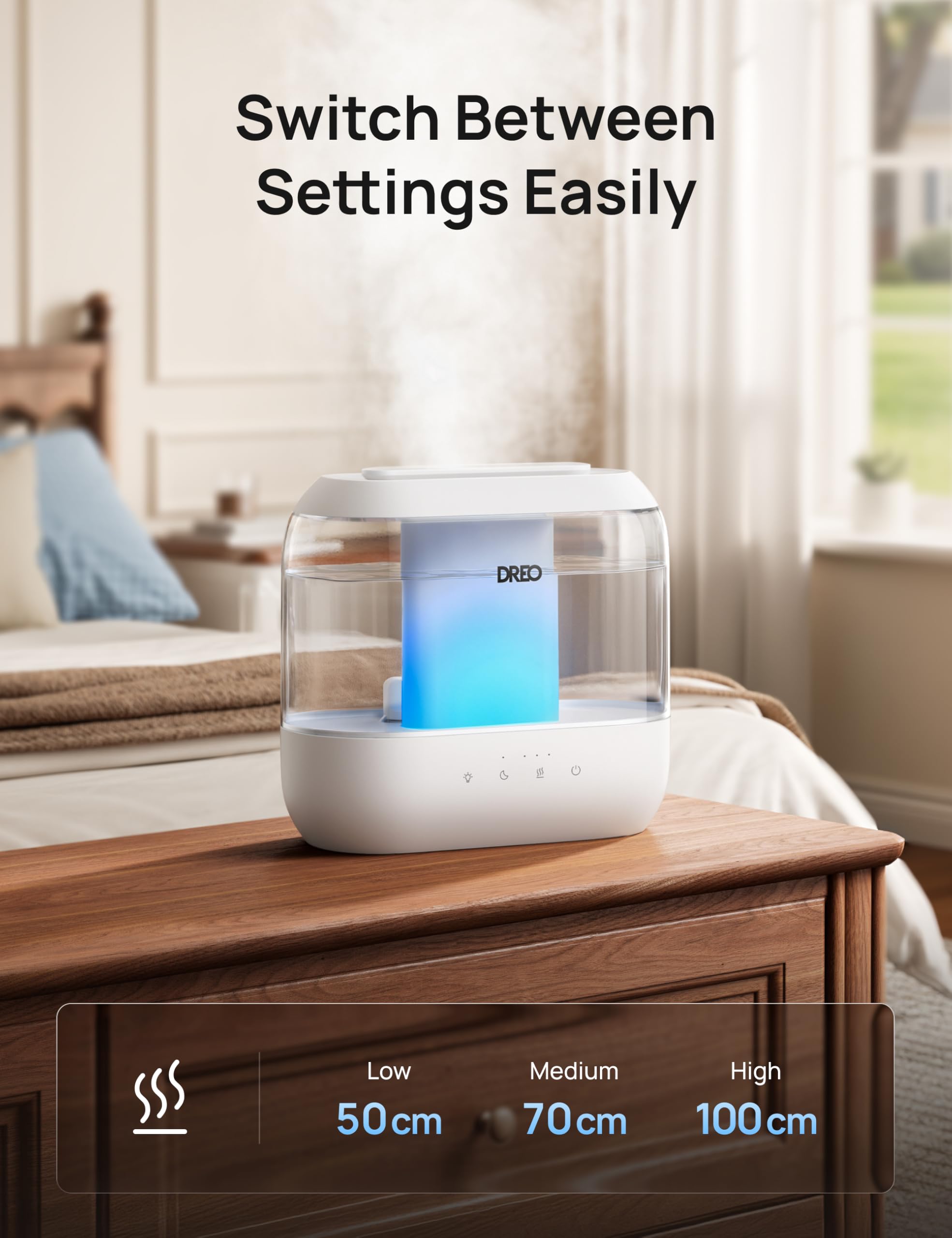 DREO Humidifiers for Bedroom, 4L Top Fill for Large Room, 36H Runtime [Ultra-Strong Mist Output] Quiet Cool Mist Air Humidifier for Baby Nursery, Plants, Indoor, Night Light, Easy to Clean 🍁 All In One Marketplace Canada
