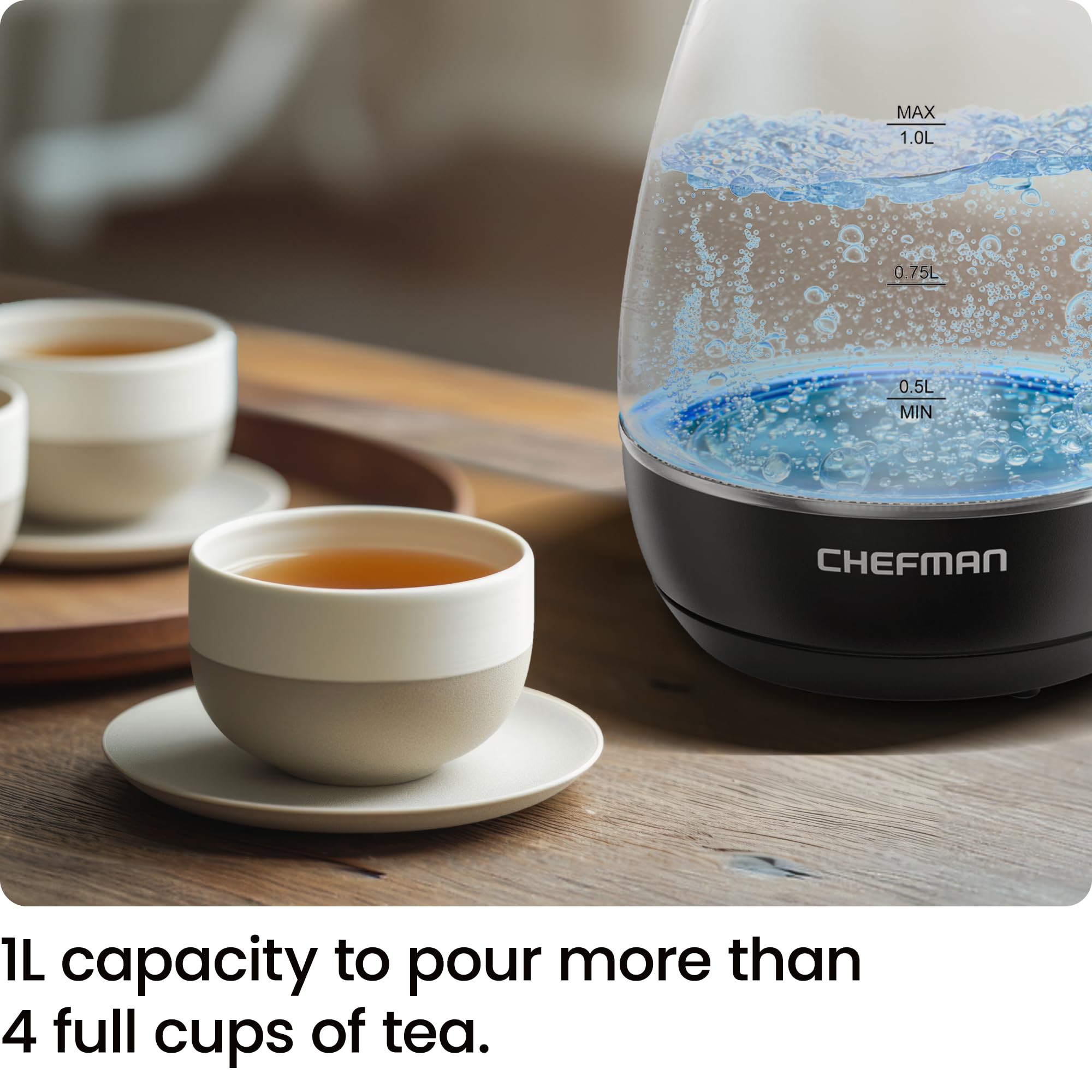 Chefman 1L Electric Tea Kettle with LED Lights, Automatic Shut Off, Removable Lid, Boil-Dry Protection, Hot Water Electric Kettle Water Boiler, Electric Kettles for Boiling Water 🍁 All In One Marketplace Canada