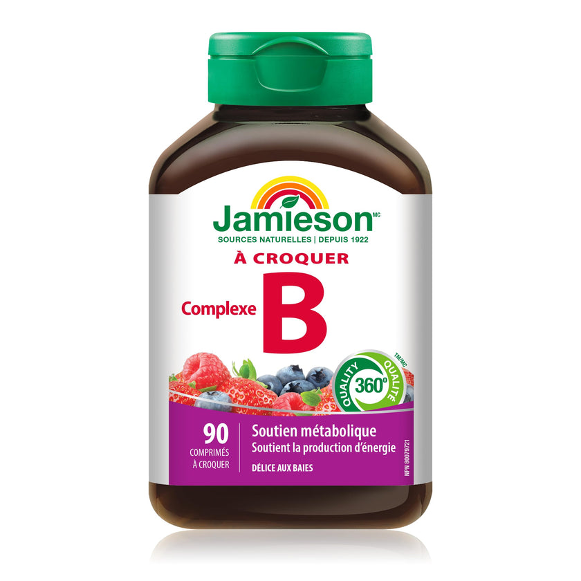 Jamieson Vitamin B Complex, 90 Chewable Tablets, Natural Berry Flavour. Naturally Energizing, Supports Metabolism, Provides Folate. Vegetarian, No Artificial Flavours, Colours or Preservatives 🍁 All In One Marketplace Canada