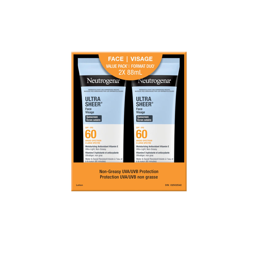 Neutrogena Ultra Sheer Face Sunscreen SPF 60, non-greasy, lightweight, 88 mL (Twin Pack) 🍁 All In One Marketplace Canada