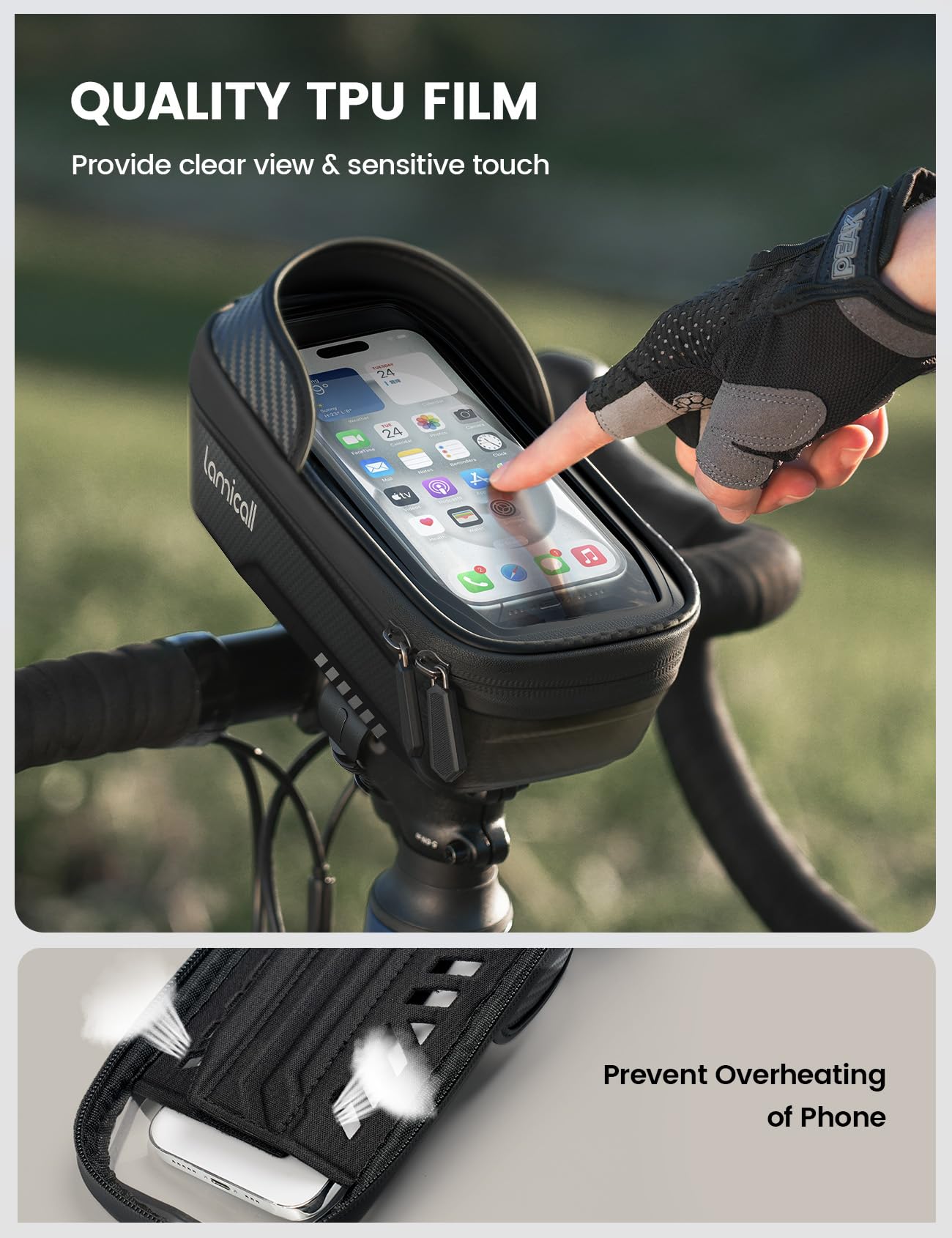 Lamicall Bike Frame Bag Waterproof - [Quick Install & Remove] 1.3L Bike Phone Bag with Sensitive Touch Screen, Bike Phone Holder with Rain Cover, Bicycle Top Tube Bag, Bike Accessories for Phones 4-7
