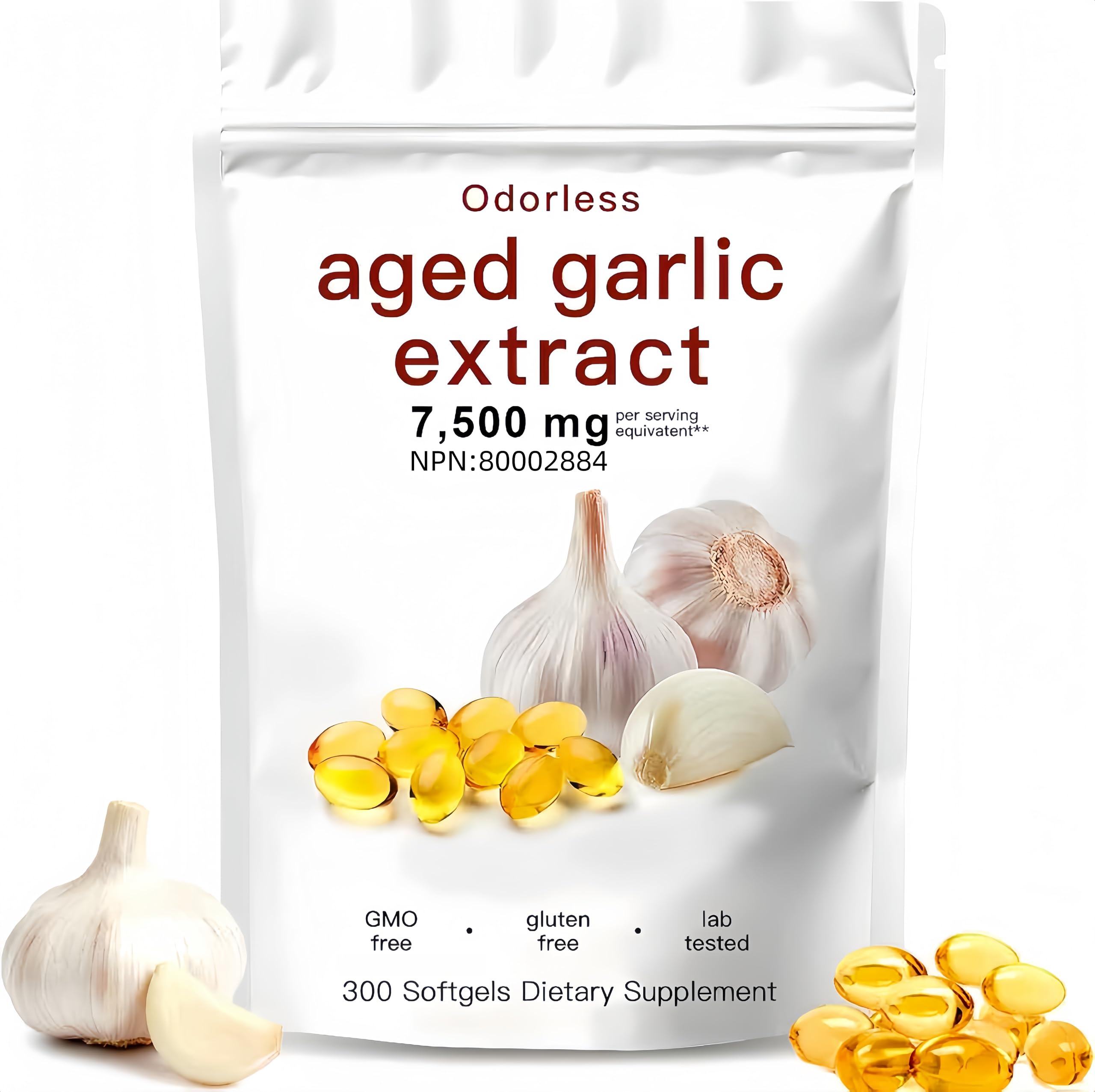 Aged Garlic Extract Capsules 7500mg Odorless – 300 Count Aged Garlic Supplement for Immune Support，Organic, Non-GMO, Vegetarian Softgels(1 PCS) 🍁 All In One Marketplace Canada