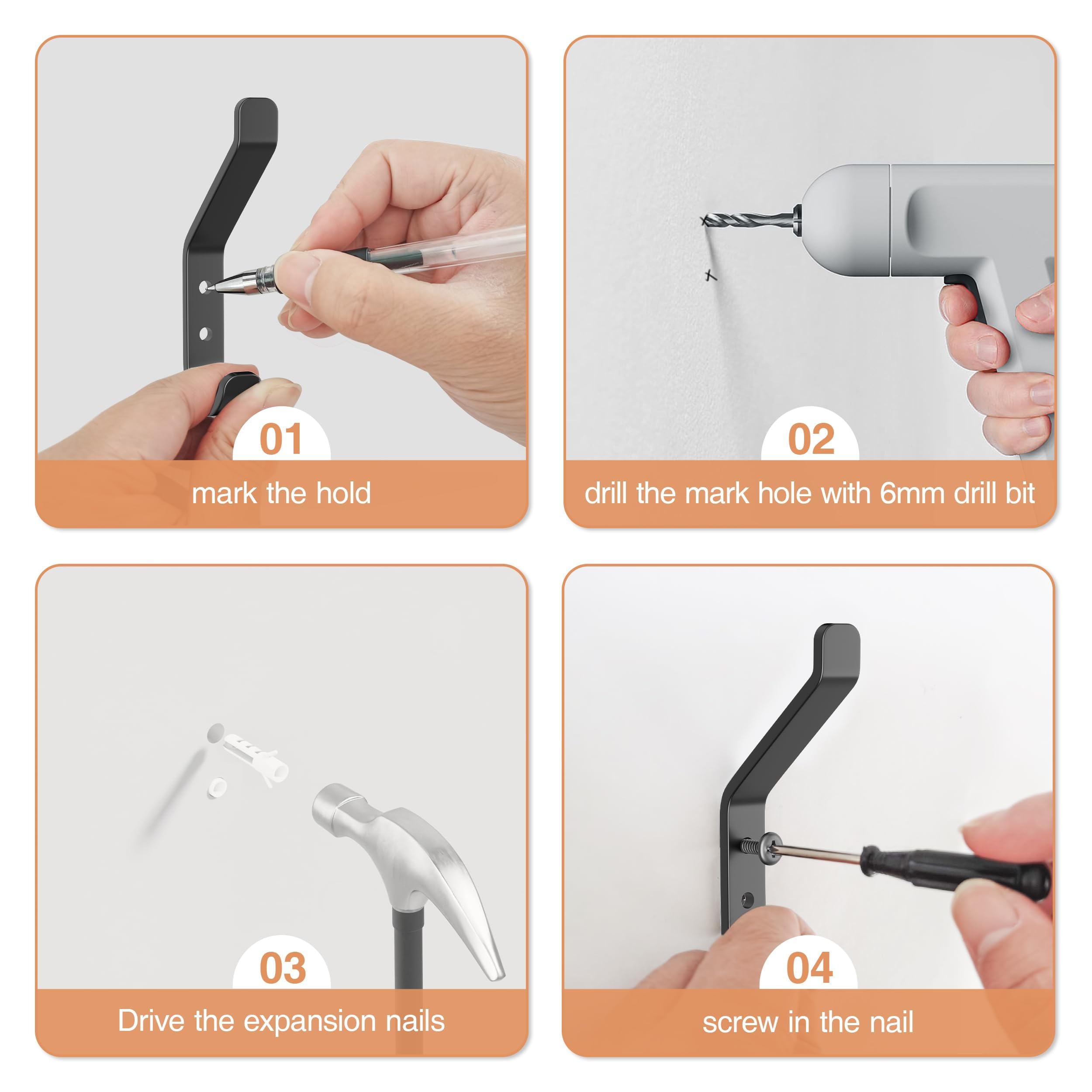 susswiff 10-Pack Coat Hook for Hanging, 10KG (Max), Stainless Wall Hooks for Towel, Hat, Backpack, Key, Clothes, Wall Mounted Coat Hanger for Closet, Black 10 CM 🍁 All In One Marketplace Canada