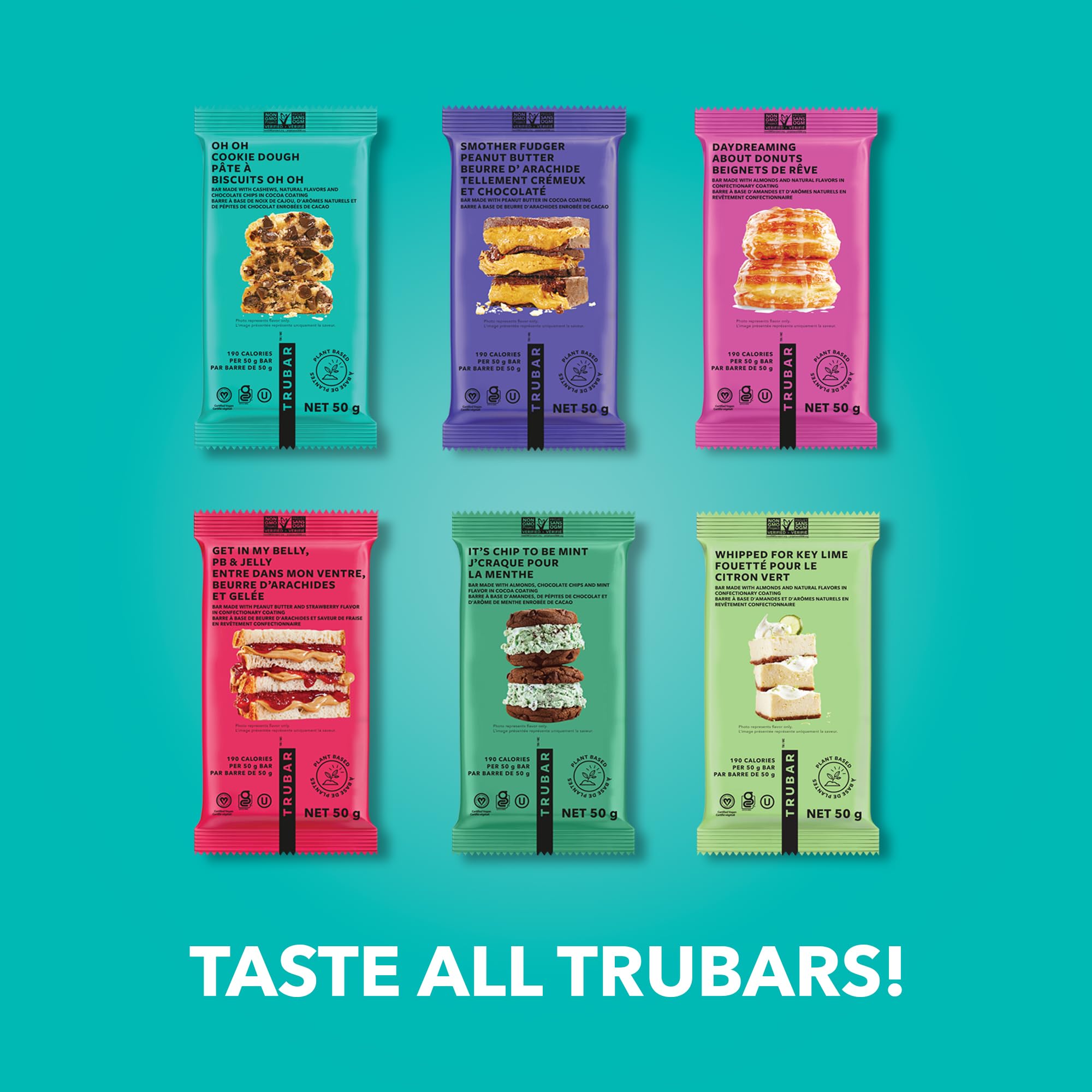 TRUBAR Vegan Protein Bar, Oh Oh Cookie Dough, Gluten Free, Plant Based, High Fiber, Dairy Free, Low Fat, Non GMO, No Sugar Alcohols, 12G Lean Protein, 13G Fiber, Healthy Snack Bars, 12 CT 🍁 All In One Marketplace Canada