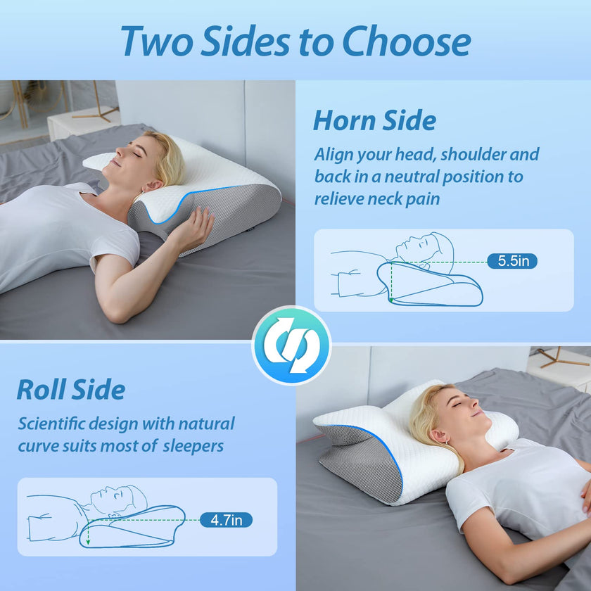 HOMCA Memory Foam Pillow, 2 in 1 Cervical Pillow for Neck Pain Relief, Ergonomic Neck Support Pillows for Side Back Stomach Sleepers with Breathable Pillowcase (Gray) 🍁 All In One Marketplace Canada