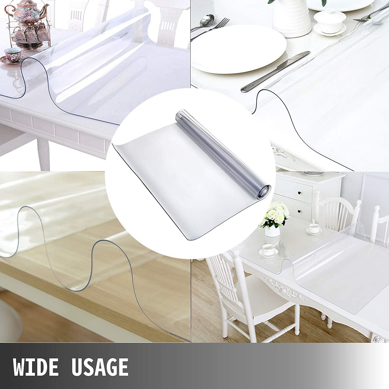 VEVOR 80 x 42 Inch Crystal Clear Table Protector Clear PVC Table Top Protector 2mm Thick Table Cover Rectangular Table Pads for Dining Room Table/Desk 🍁 All In One Marketplace Canada