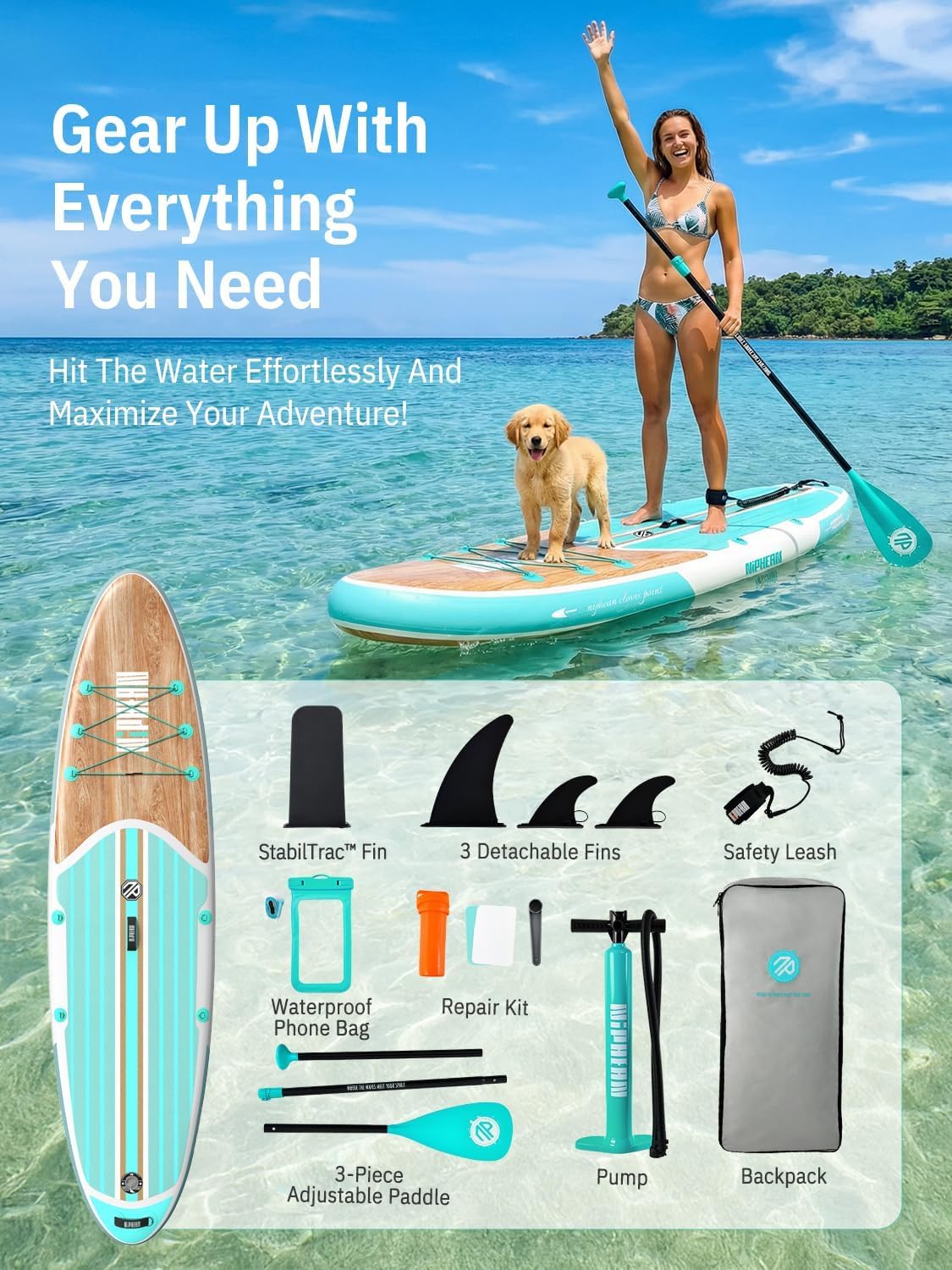 Niphean Inflatable Stand Up Paddle Board with SUP Accessories, 10'6'' All-Round Inflatable SUP, Anti-Slip EVA Deck, Inflatable Paddle Board for Adults & Youth 🍁 All In One Marketplace Canada