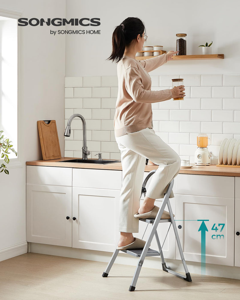 SONGMICS Step Ladder, 2-Step Ladder, Folding Ladder, Safety Lock, Space-Saving Storage, Holds up to 330 lb, Dove Gray UGSL012G01 🍁 All In One Marketplace Canada