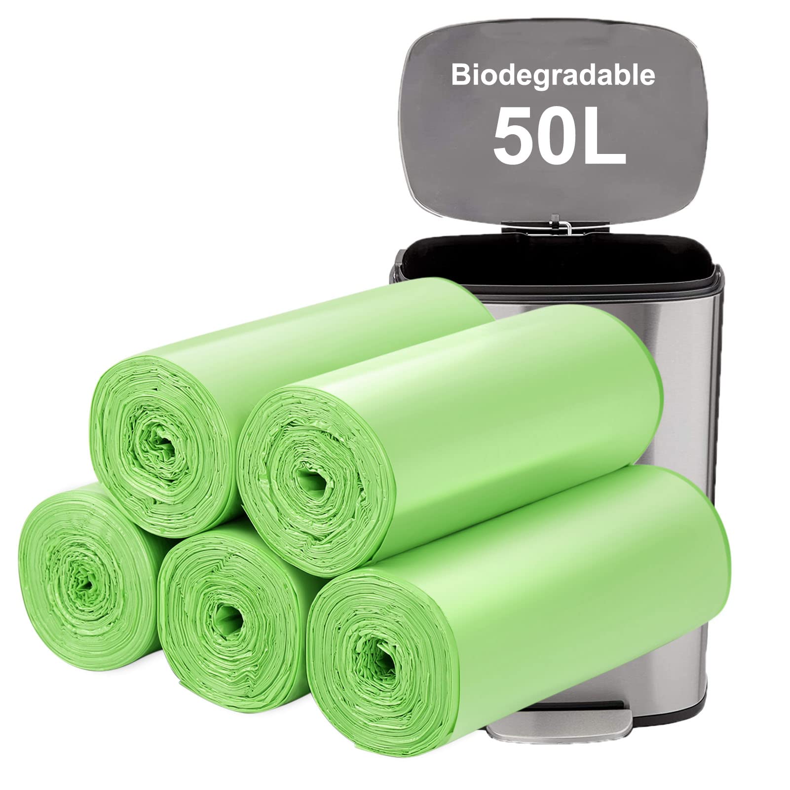 Aievrgad Biodegradable Trash bags 50PCS, 13Gallon/50L large Garbage bags/ For kitchen Bin. Bin Liner/Trash/rubbish Bags, 100% Recycled,Tough, degradable, Compost Bags for Food/household/garden 🍁 All In One Marketplace Canada