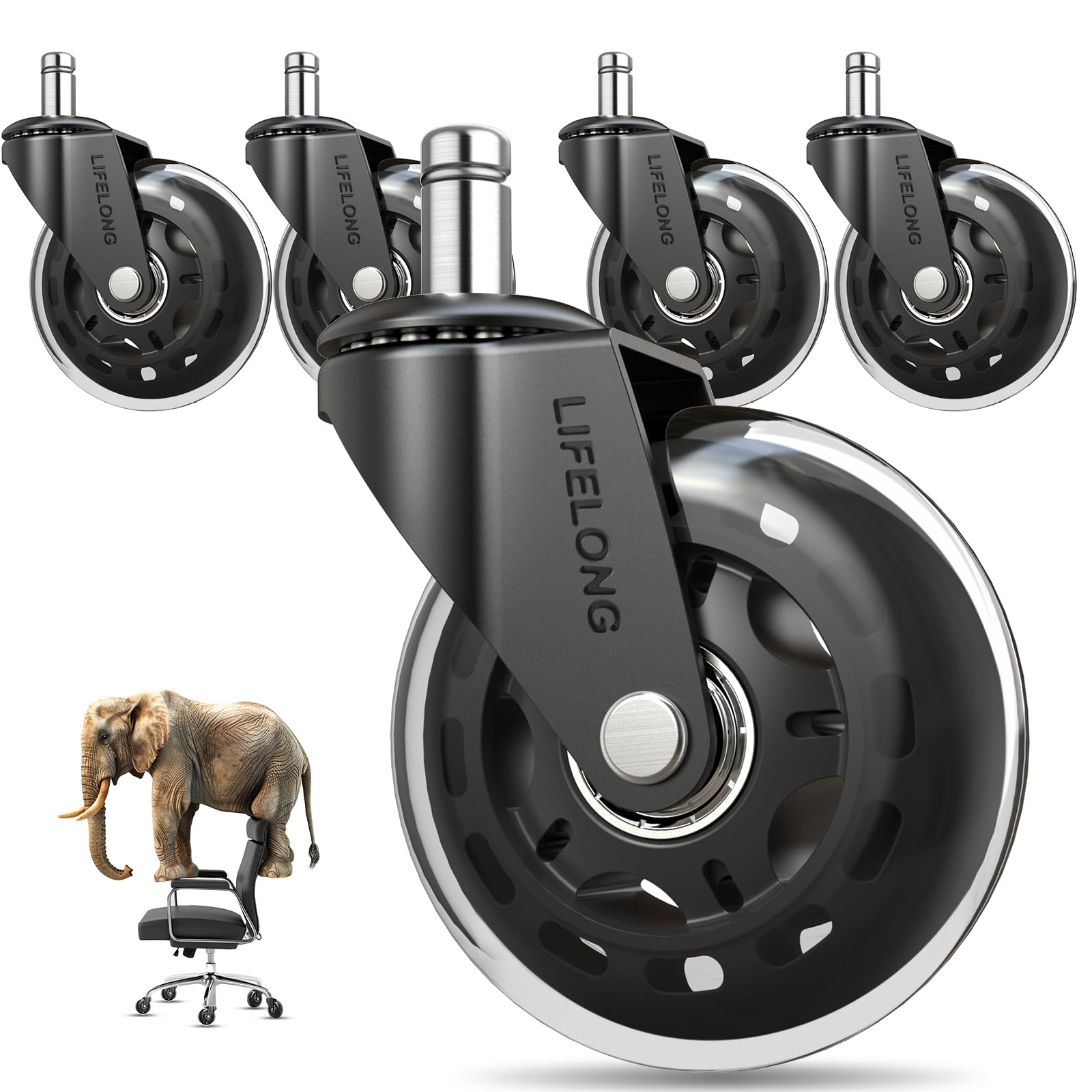 Lifelong Office Chair Wheels Replacement Rubber Chair Casters for Hardwood Floors and Carpet, Set of 5, Heavy Duty Casters for Chairs to Replace Office Chair Mats - Fits 98% 🍁 All In One Marketplace Canada