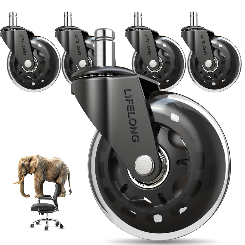 Lifelong Office Chair Wheels Replacement Rubber Chair Casters for Hardwood Floors and Carpet, Set of 5, Heavy Duty Casters for Chairs to Replace Office Chair Mats - Fits 98% 🍁 All In One Marketplace Canada